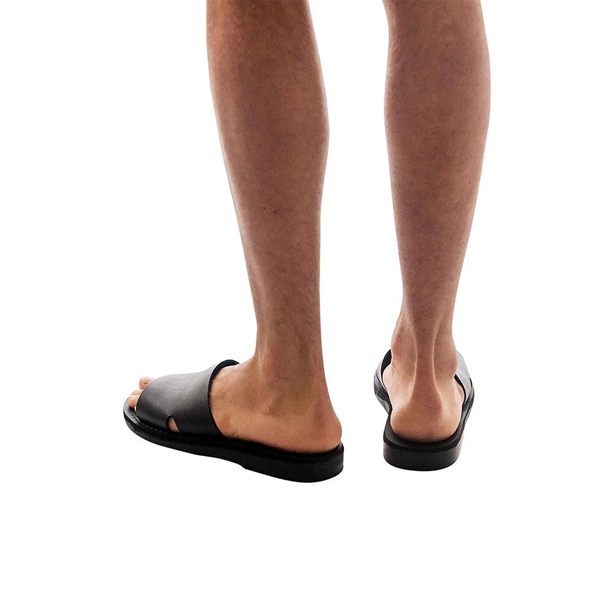 Bashan Men's Leather Wide Strap Slide Sandals - Comfortable Casual Summer Footwear for Beach, Pool, and Outdoor Activities