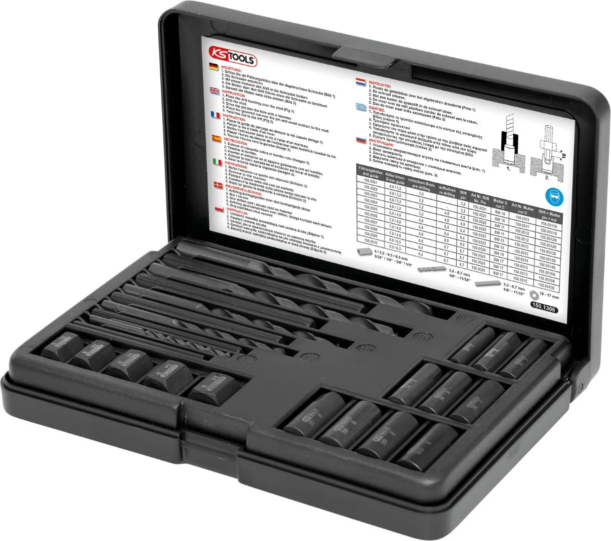 KS TOOLS 150.1305 Stud Extractor Set - 25 Piece Bolt Remover Kit for Damaged Screws & Broken Studs | Professional Automotive Repair Tool for Mechanics & DIY Projects