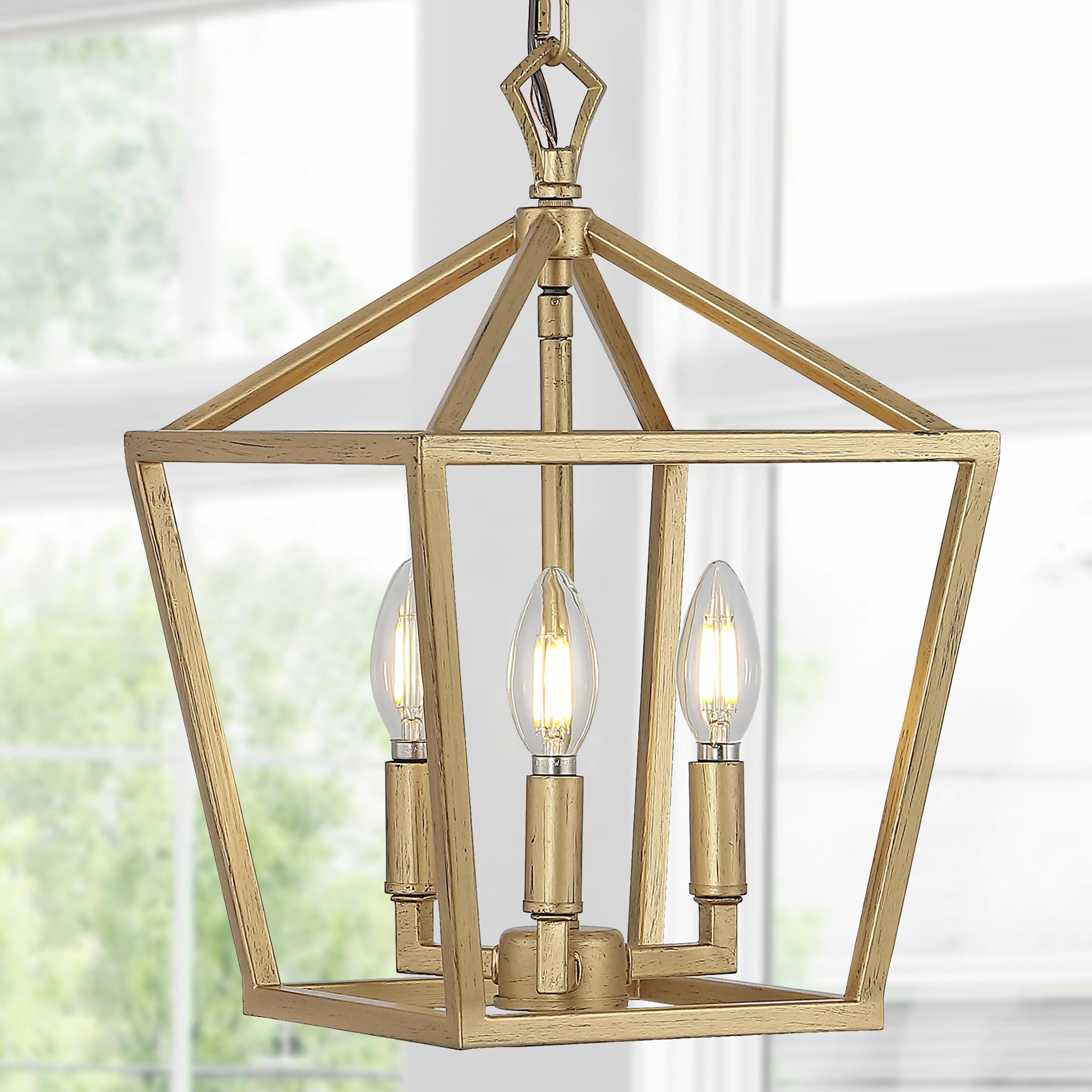 JYL7601B Pagoda Lantern Dimmable LED Pendant Light - 10 Inch Adjustable Metal Fixture in Antique Gold for Farmhouse Dining Room, Living Room, Kitchen, Foyer, Bedroom & Hallway | Classic Traditional Home Decor Lighting for Indoor Spaces