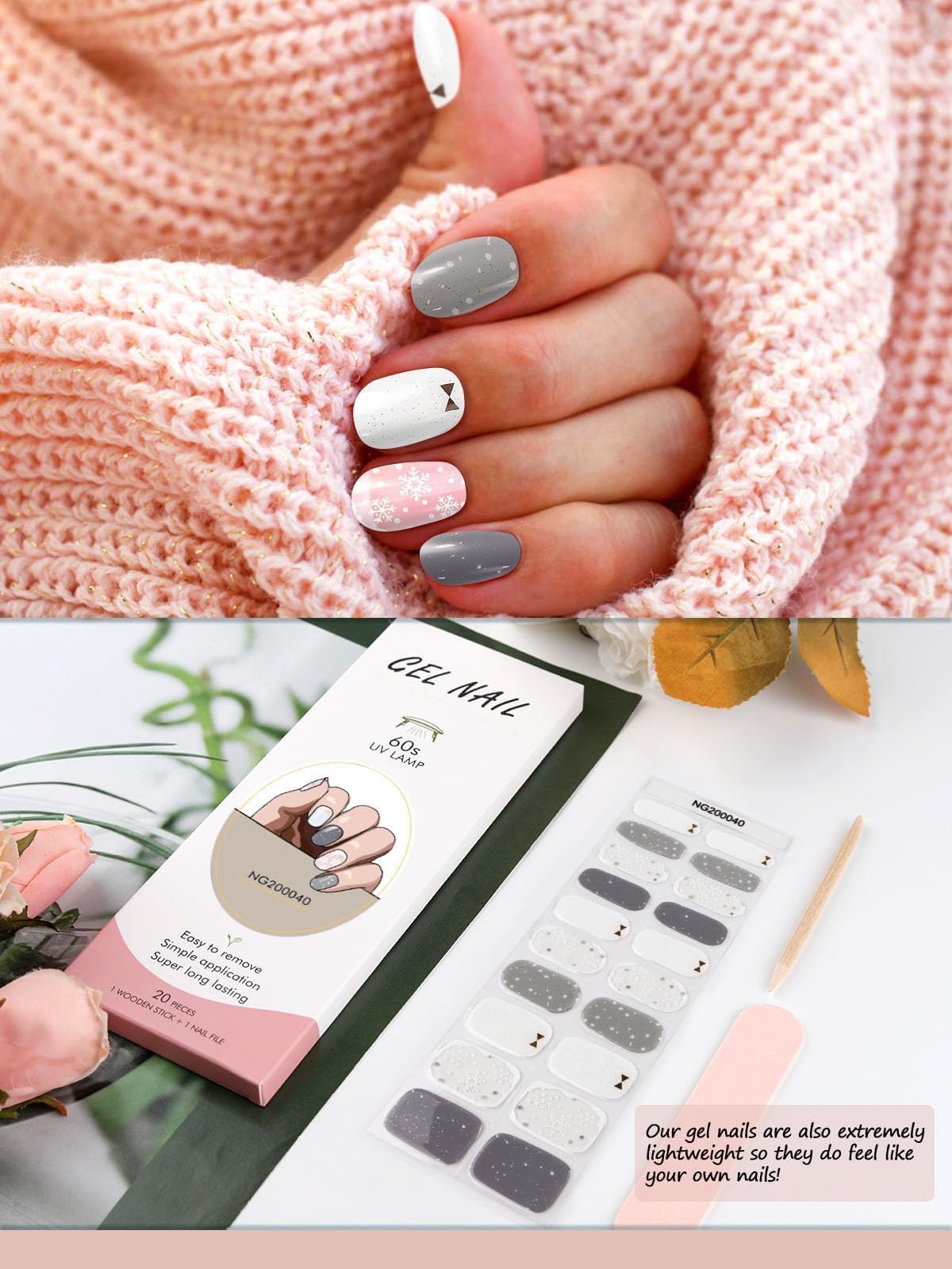 Kalolary Snowflake Gel Nail Strips - Winter Nail Art Stickers with Nail File & Stick | Long-Lasting Gel Polish Wraps for UV/LED Lamp | Perfect for Holiday Parties, Christmas Nail Designs & Winter Manicures