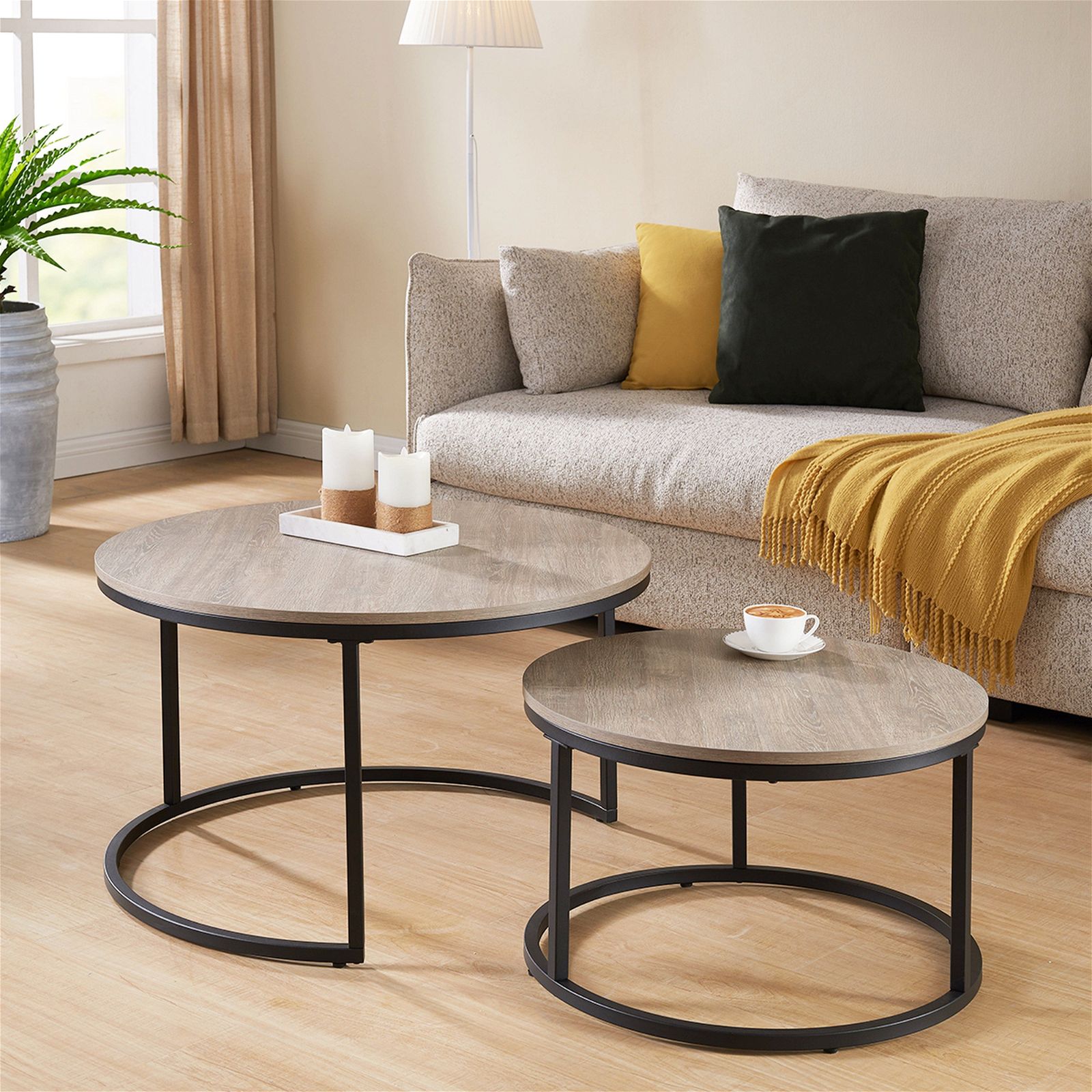 ECHO 800 Nested Coffee Table Set - Solid Oak Wood Modern Living Room Furniture - Perfect for Small Spaces, Apartments & Home Decor