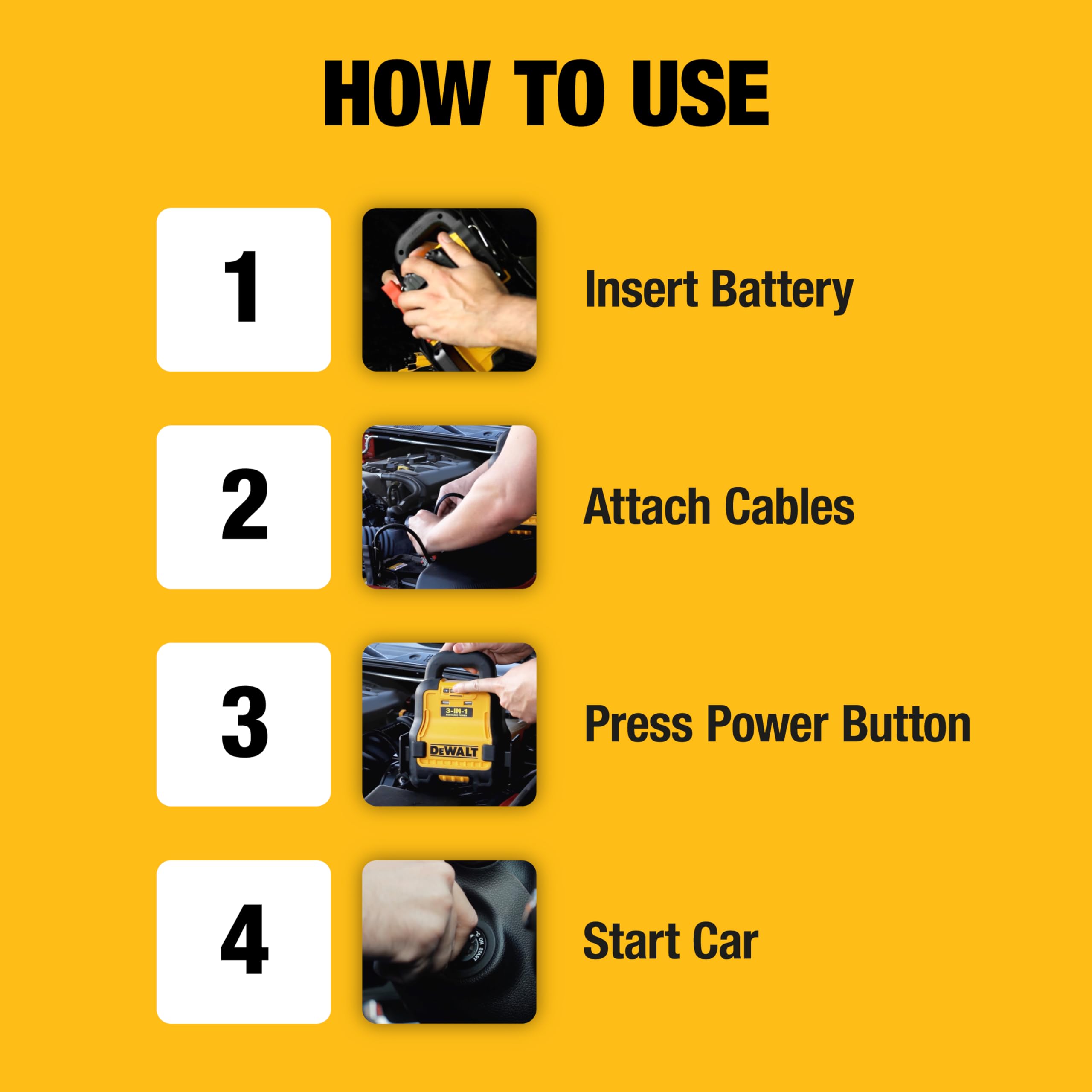 DEWALT 20V MAX 3-in-1 Professional Battery Jump Starter - Portable Power Bank for Cars, Trucks & Boats - Emergency Vehicle Battery Charger for Roadside Assistance & Outdoor Adventures
