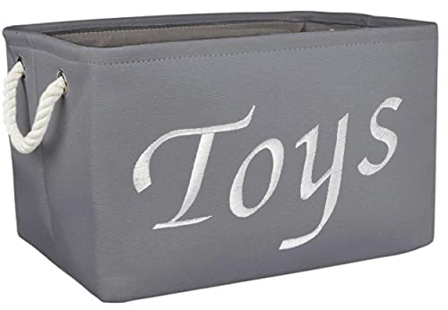 Toy Storage Tote Bin - Large Collapsible Organizer Basket for Kids, Baby & Pet Toys - Embroidered Fabric Box for Bedroom, Closet & Classroom Organization - Perfect for Nursery, Playroom & Daycare Storage Solutions