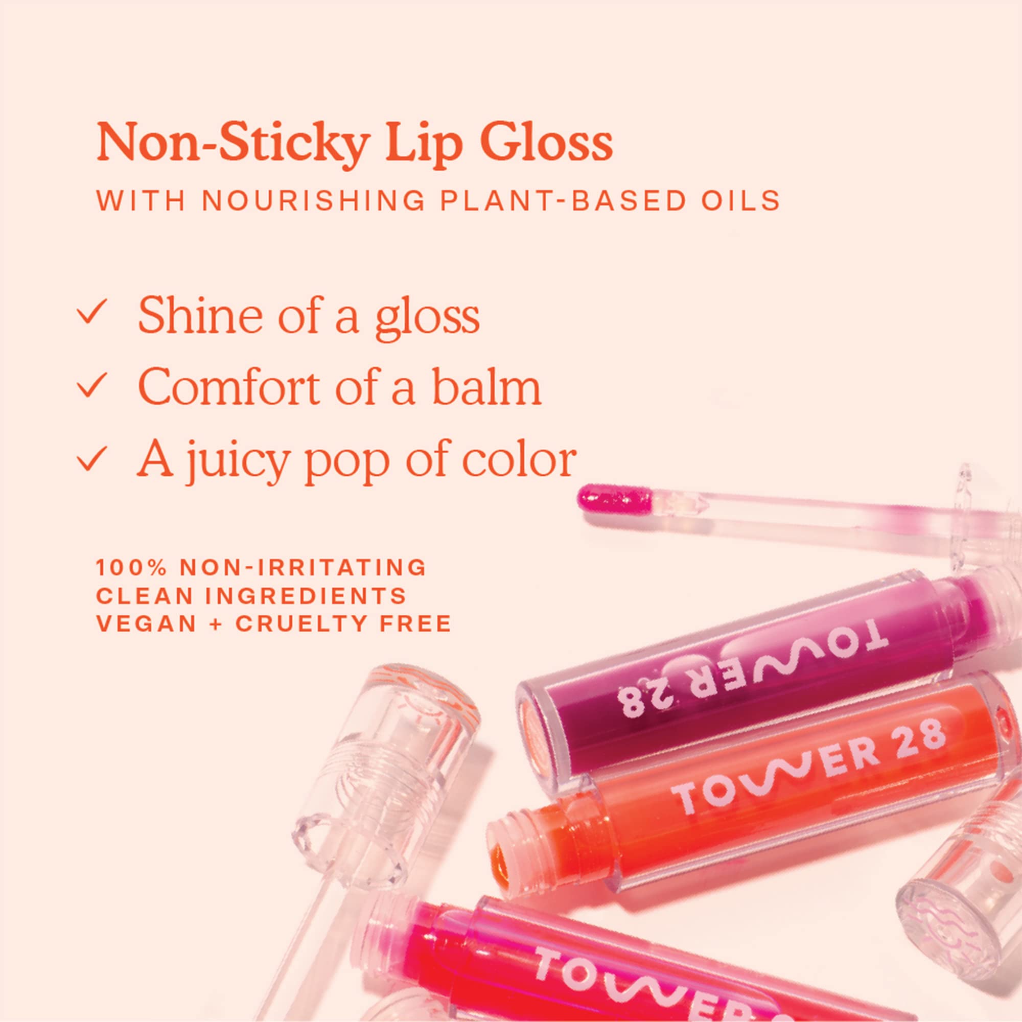 Tower 28 ShineOn Lip Jelly - Vegan Hydrating Lip Gloss in Clear with Apricot & Raspberry Seed Oil | Non-Sticky, Cruelty-Free, Clean Formula | Perfect for Daily Moisture & Natural Makeup Looks
