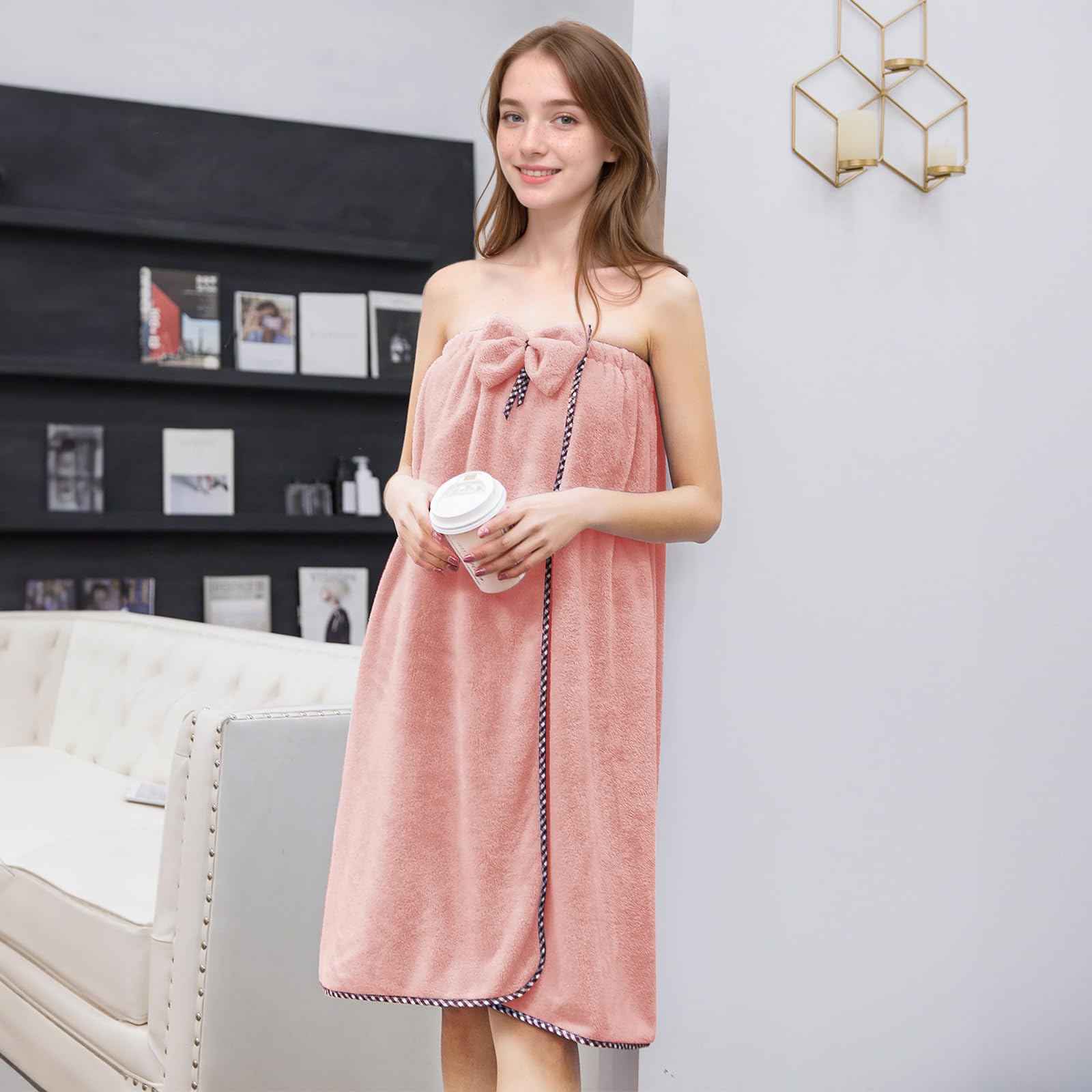 GOSCHE Women's Adjustable Shower Wrap Towel - Soft Bath Towel Nightgown for Sauna, Beach, Pool, Gym & Travel - Perfect for Home, Hotel & Spa Use - Pink