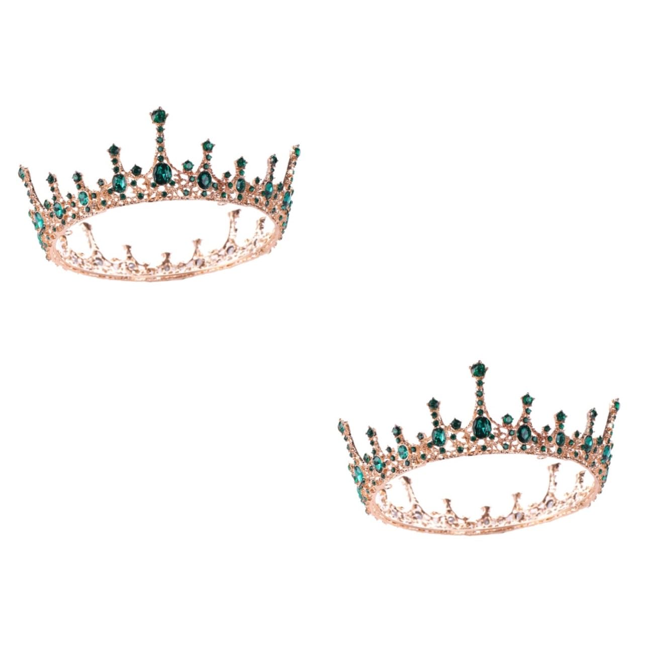 FOMIYES 2-Piece Bridal Crown Set - Diamond Wedding Tiara with Green Stones & Baroque Zircon Crystal Princess Headpiece for Bride, Bridesmaid, Birthday Party | Perfect for Weddings, Prom, Quinceañera & Special Occasions