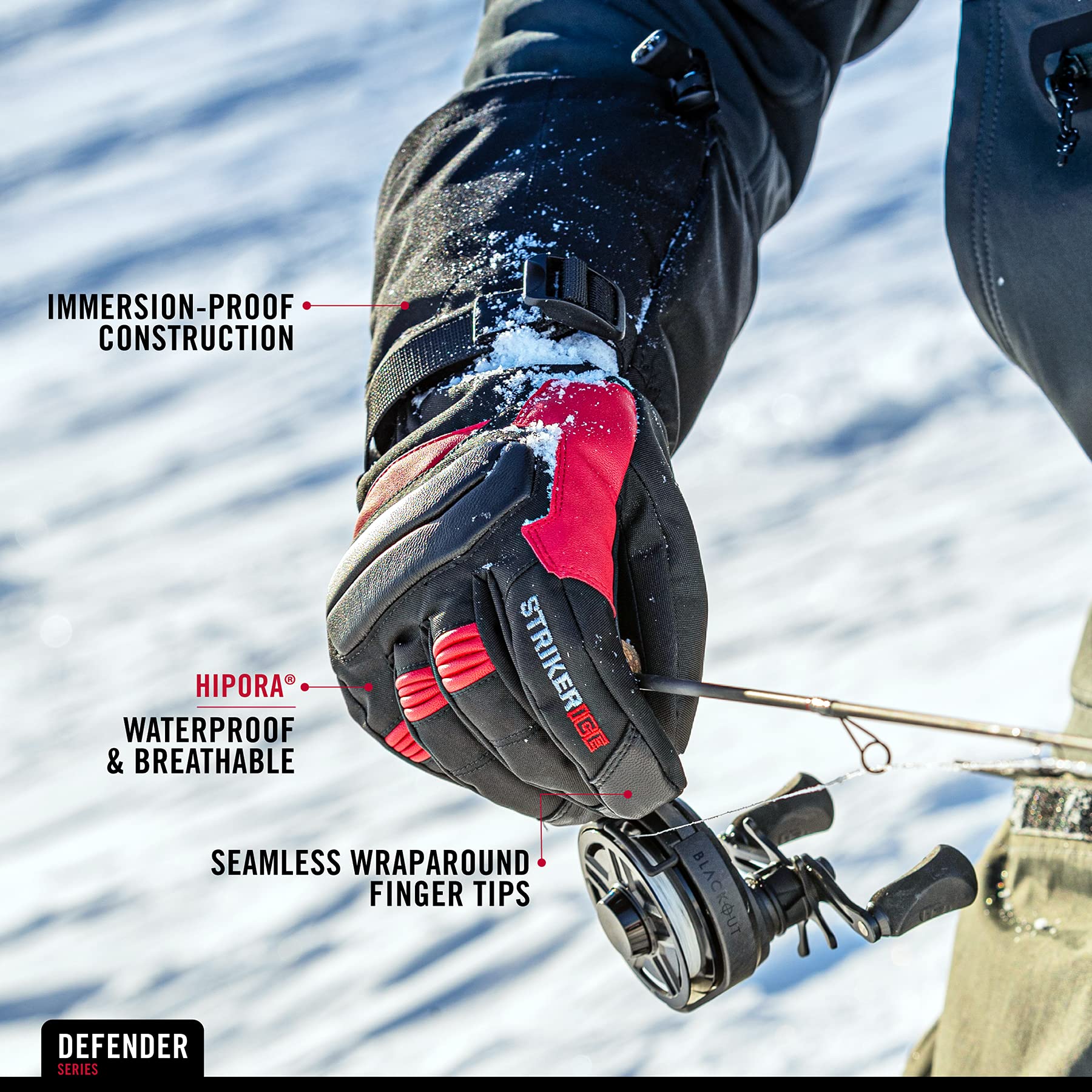 Striker Men's Defender Waterproof Breathable Insulated Ice Fishing Gloves - Adjustable Wrist & Gauntlet Closure for Cold Weather Fishing & Outdoor Activities