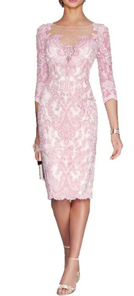 Elegant Knee-Length Sheer Neck Applique Mother of the Bride Dress for Women | Wedding Guest & Formal Occasion Wear