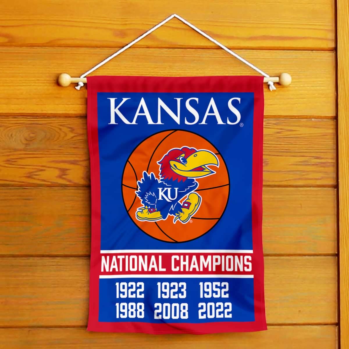 Kansas KU Jayhawks 6-Time NCAA Basketball Champions Double-Sided Garden Flag - Perfect for Game Day Decor, Tailgating & College Sports Fan Showcase