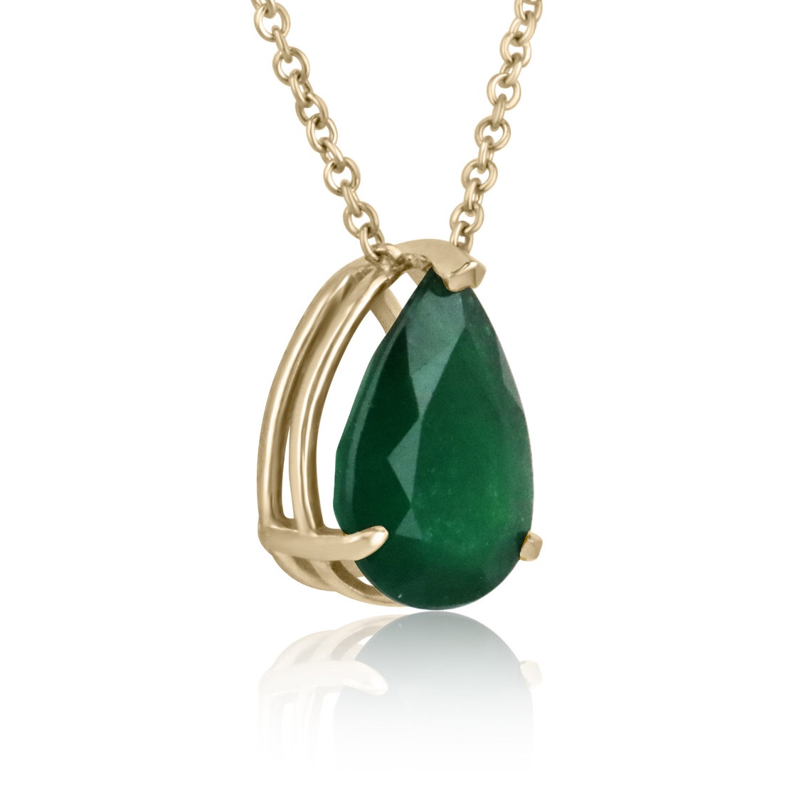 5.74 Carat 14K Gold Natural Emerald Pear Cut Solitaire Pendant Necklace with Three Prong Setting - Elegant Jewelry Gift for Women, Perfect for Weddings, Anniversaries & Special Occasions