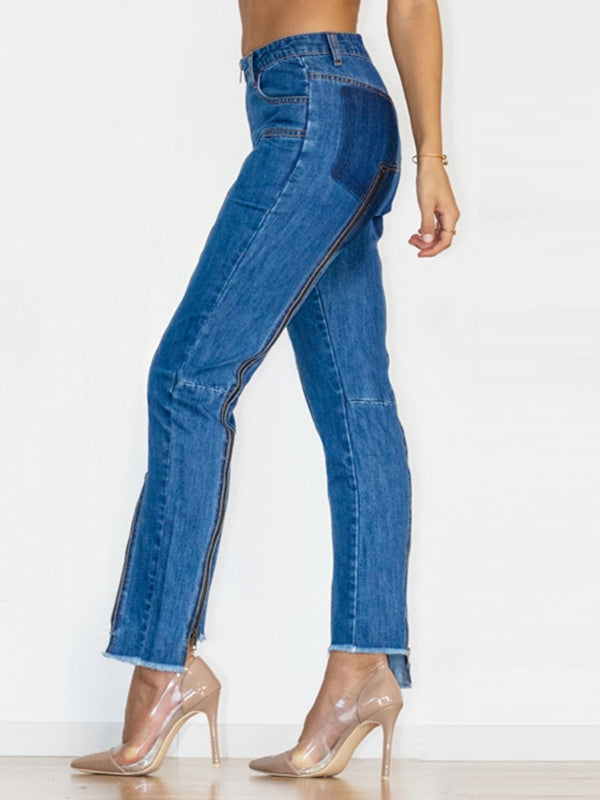 ZASUWA Women's High Waist Stretch Denim Flare Leggings with Zipper - Trendy Casual Pants for Everyday Wear, Work & Date Night Outfits