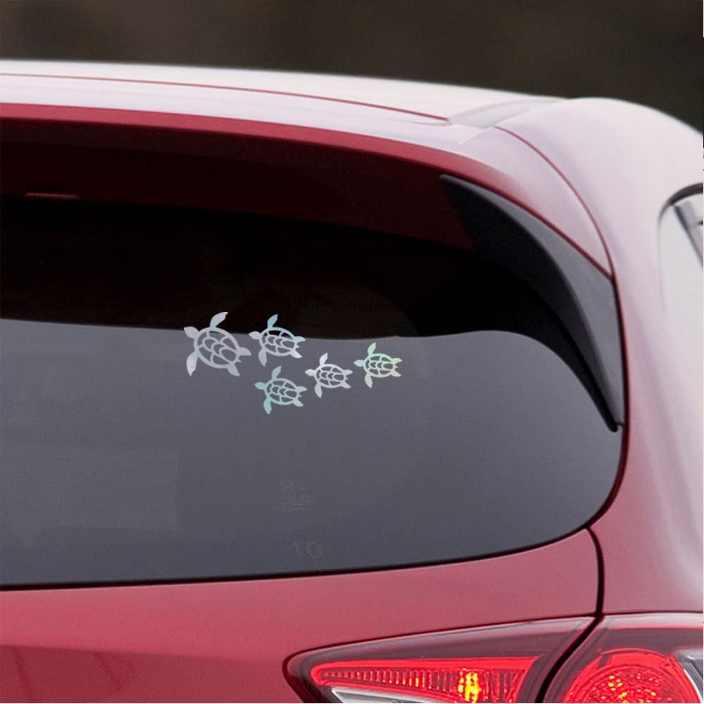 Premium Waterproof Vinyl Decal Stickers - Hawaii Family Turtles Swimming Holographic Design (Set of 2) for Laptop, Phone, Helmet, Car Window, Bumper, Mug, Cup, Door & Wall Decor - Perfect for Beach Themed Rooms, Ocean Lover Gifts and Tropical Home Decor