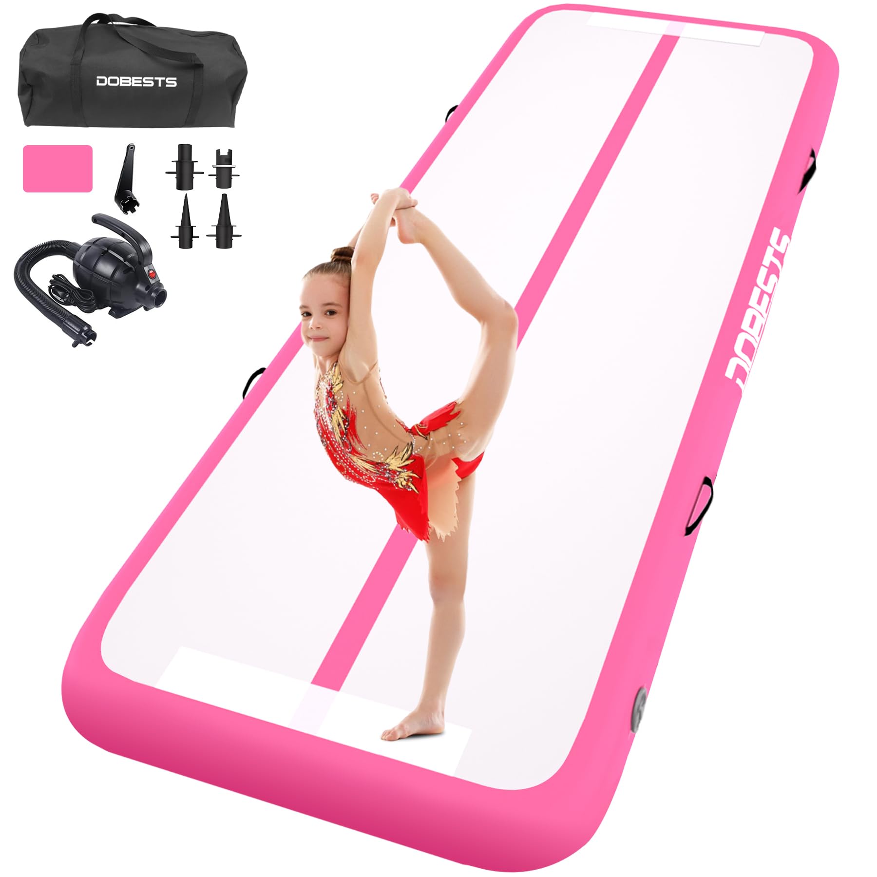 DOBESTS Inflatable Gymnastics Air Mat Tumble Track - 6.6ft/10ft/13ft/16ft/20ft Training Mat with Electric Pump for Home & Gym - Perfect for Kids Gymnastics, Cheerleading Practice, Tumbling Exercises & Backyard Play