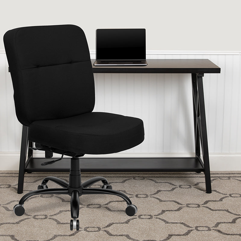 FLASH HERCULES Series Big & Tall 400 lb. Capacity Black Fabric Executive Swivel Ergonomic Office Chair with Rectangular Back - Perfect for Home Office, Gaming, and Heavy-Duty Workspaces