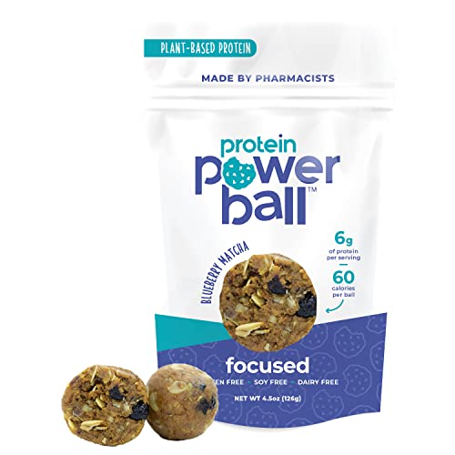 Protein Power Ball Blueberry Matcha Protein Balls - Gluten Free, Dairy Free, Soy Free High Protein Snacks for Energy | On-The-Go Healthy Snack for Gym, Hiking & Work | 1 Pack