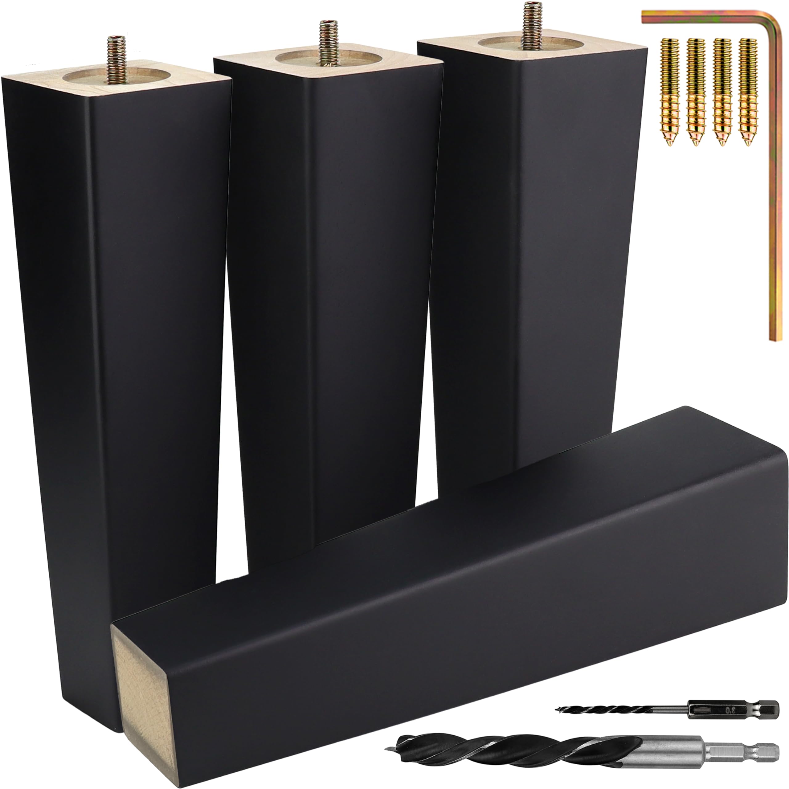 4 Pack Black Square Furniture Legs - Adjustable Height & Multiple Color Options for Sofa, Table, and Cabinet Replacement