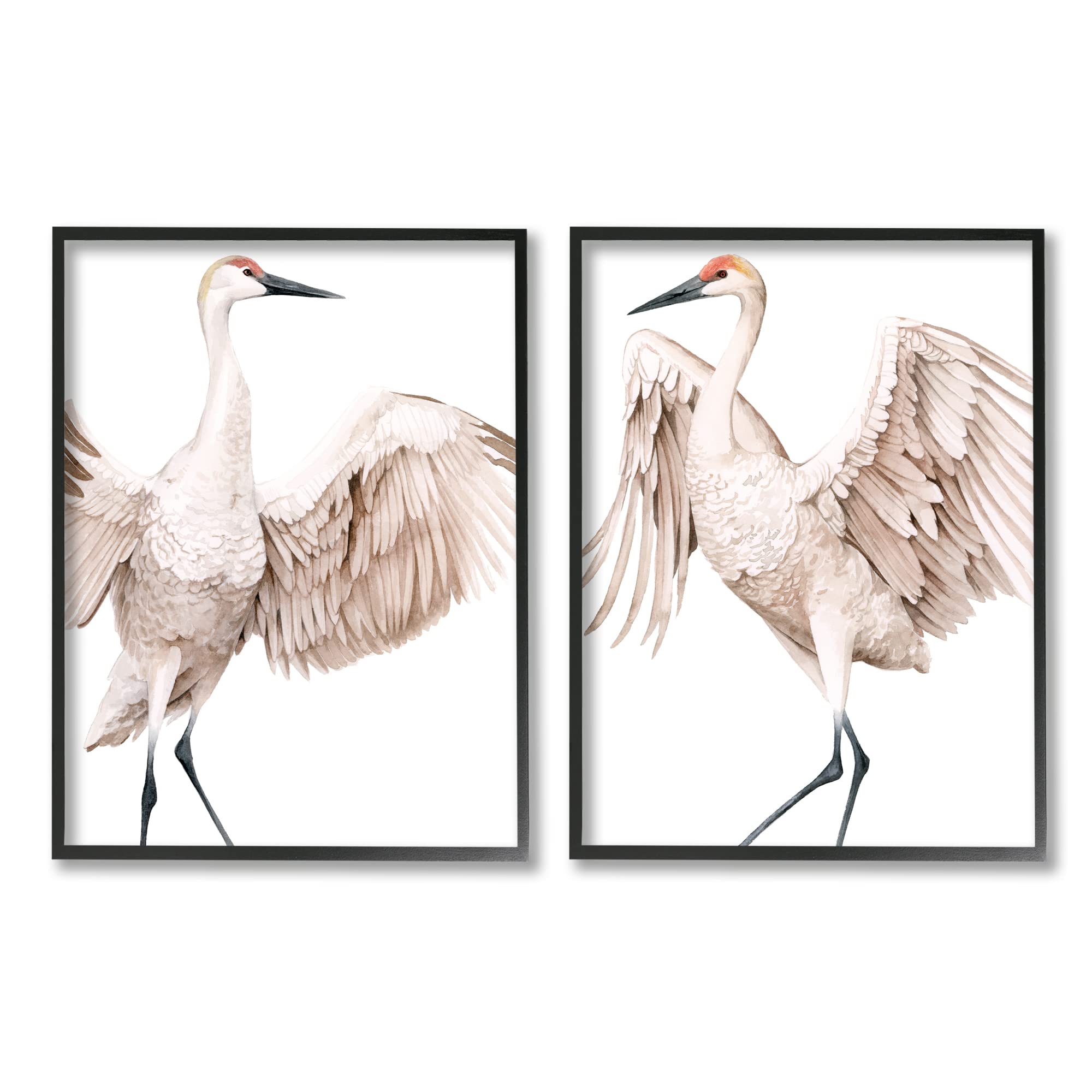 Graceful White Crane Birds Standing with Open Wings Illustration - Elegant Wall Art for Home, Office & Nursery Decor