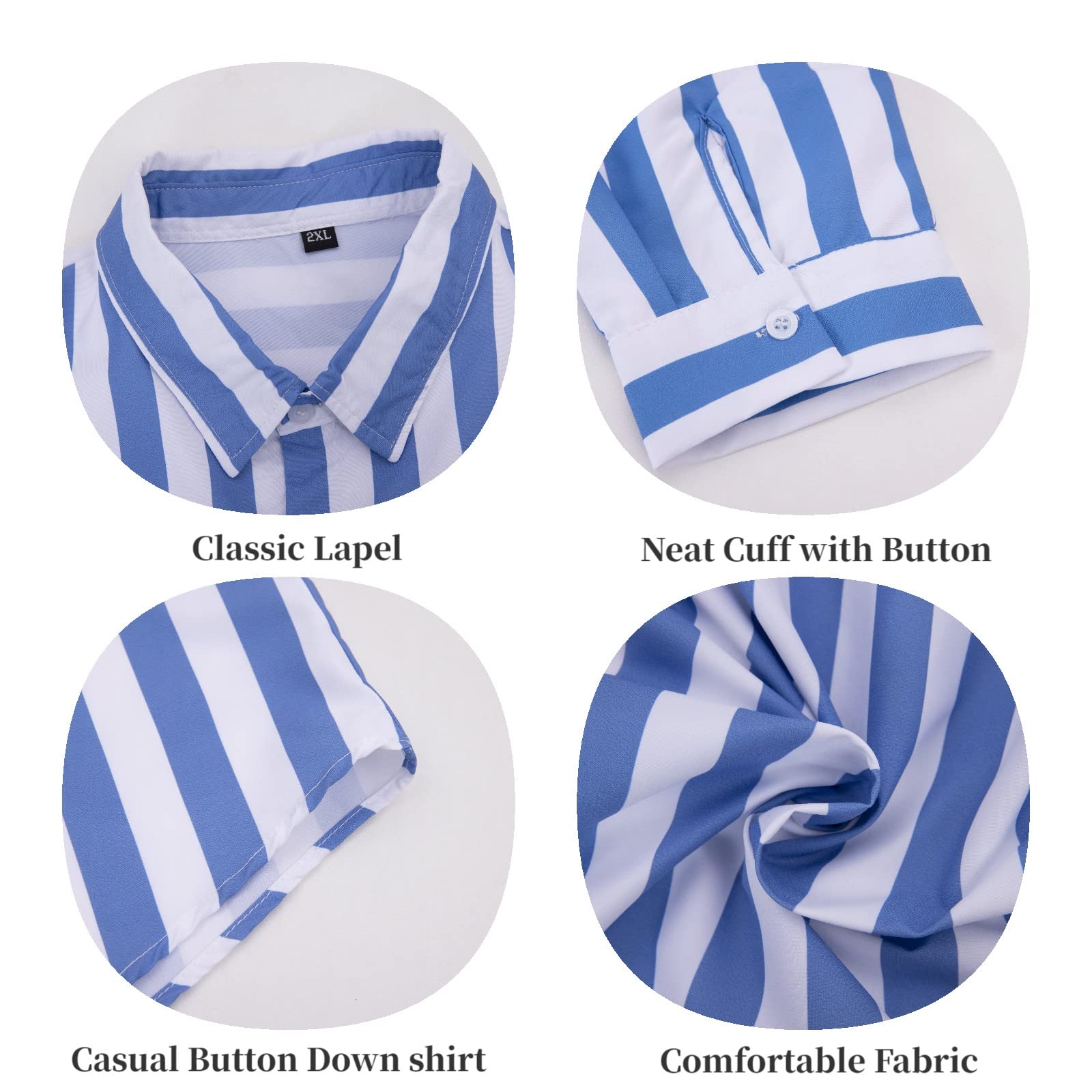 Men's Striped Cotton Long Sleeve Button Down Henley Shirts - Casual Beach Wear & Office Dress Shirts for Summer Outfits, Date Nights and Business Casual Occasions