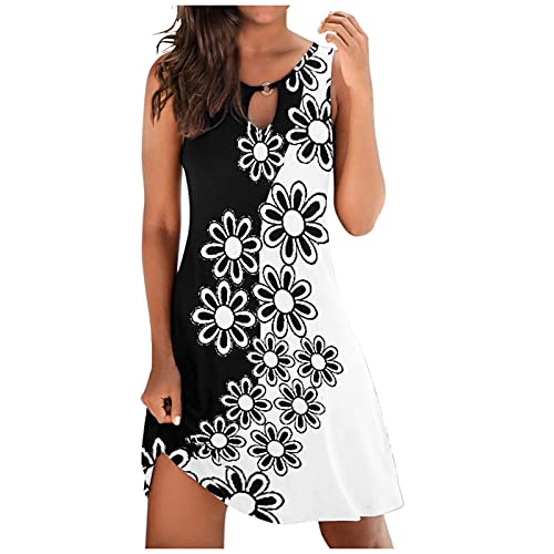 Women's Floral Sleeveless Mini Dress - Casual Summer Sundress with Choker Neckline for Beach, Vacation & Holiday Wear (Black, Size S) | Perfect for Pool Parties, Tropical Getaways & Date Nights