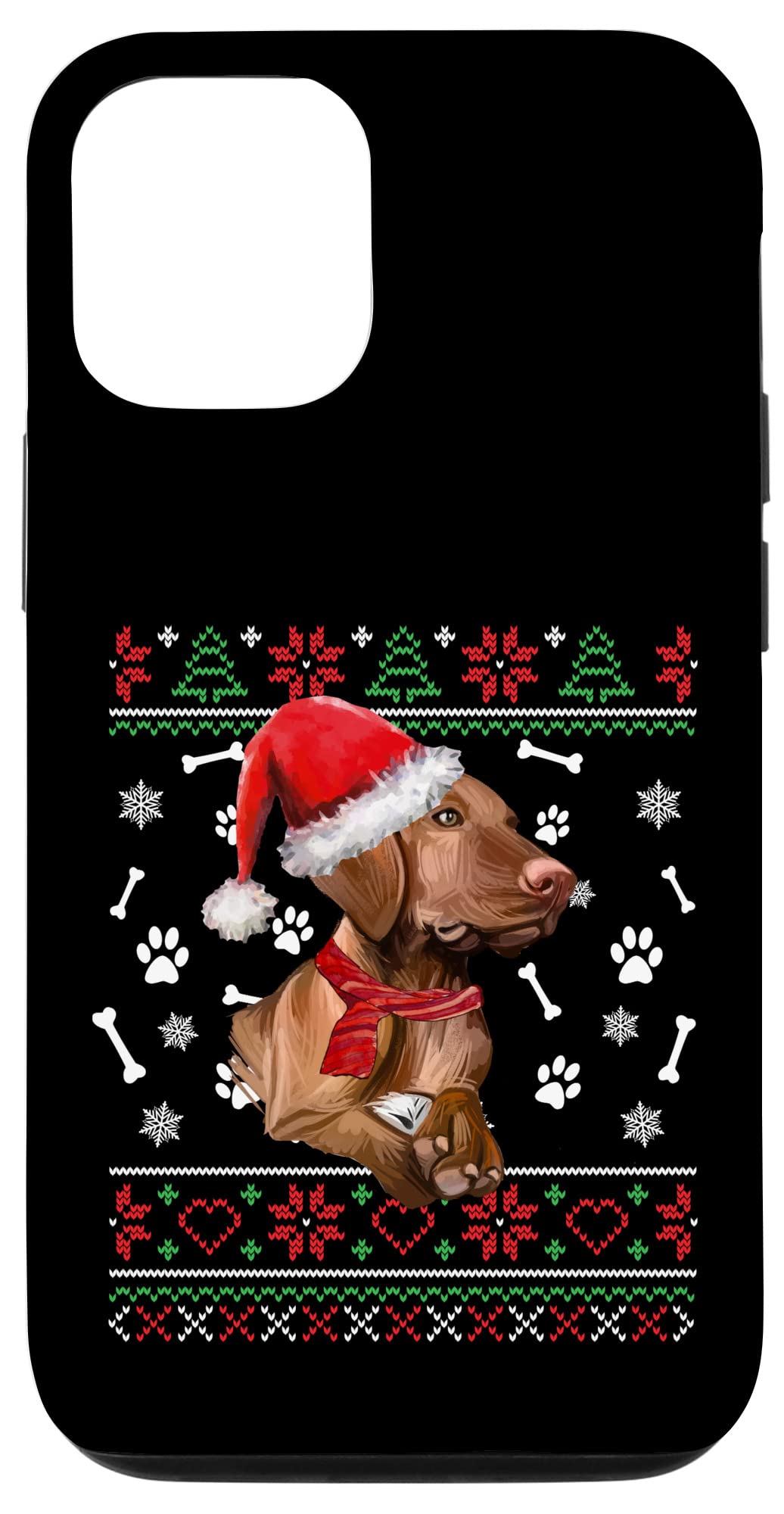 iPhone 12/12 Pro Christmas Dog Case - Funny Ugly Sweater Design with Santa Hat | Perfect Holiday Gift for Dog Lovers (Magyar Vizsla Theme) | Great for Christmas Parties, Family Gatherings & Festive Selfies