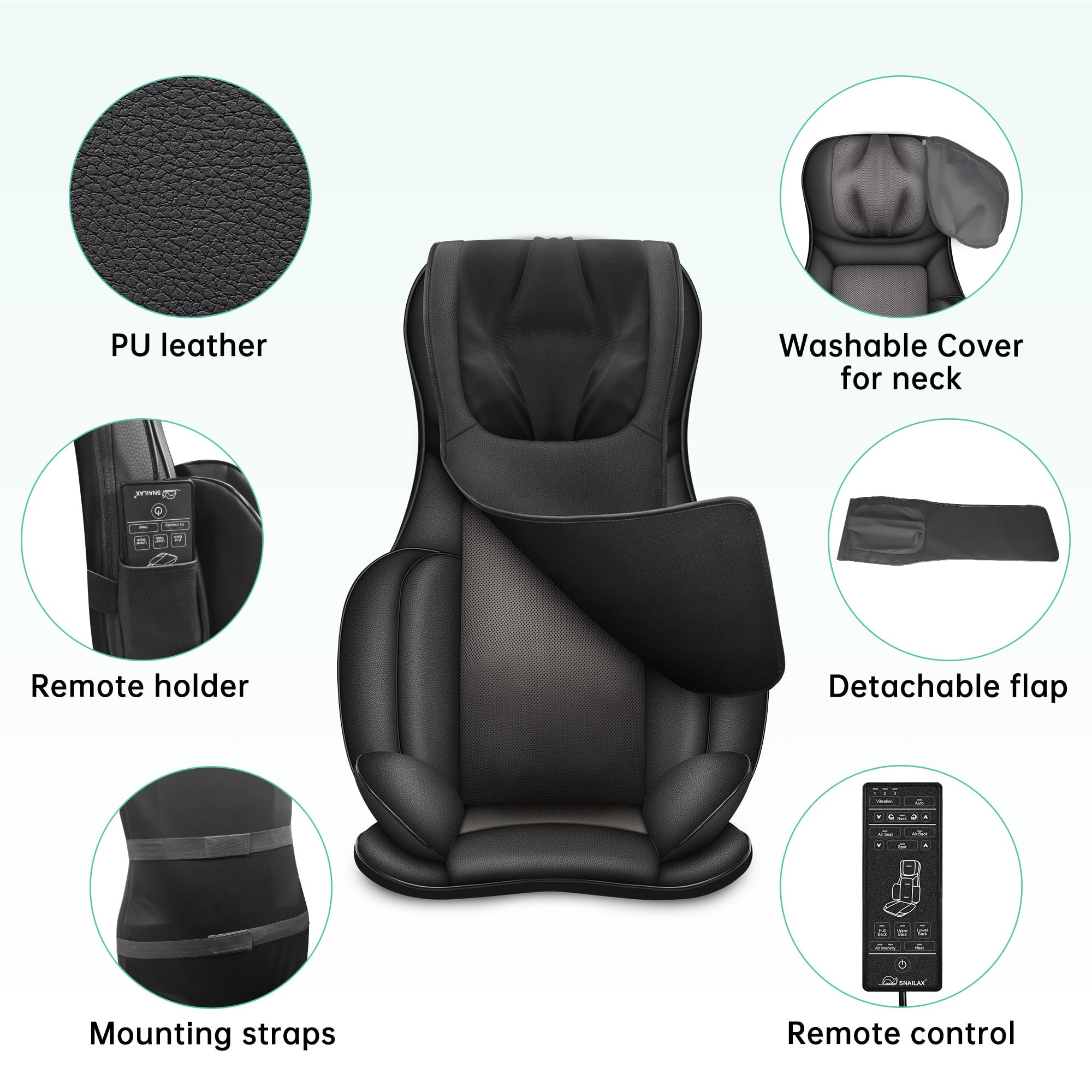 Snailax Neck and Back Massager with Heat - Shiatsu Kneading & Compression Full Body Massage Chair Pad - Portable Seat Massager for Home, Office & Car Relaxation