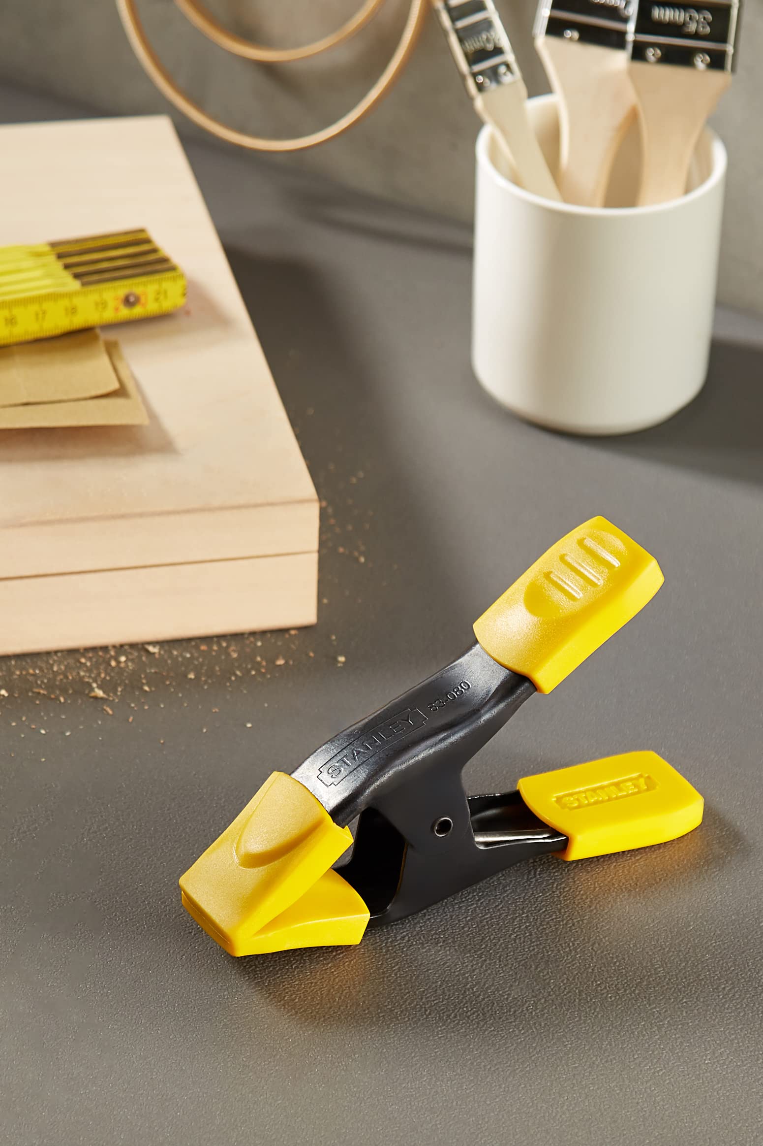 Stanley 9-83-080 50mm Metal Spring Clamp - Yellow & Black - Heavy Duty Clamping Tool for Woodworking, DIY Projects & Home Repairs