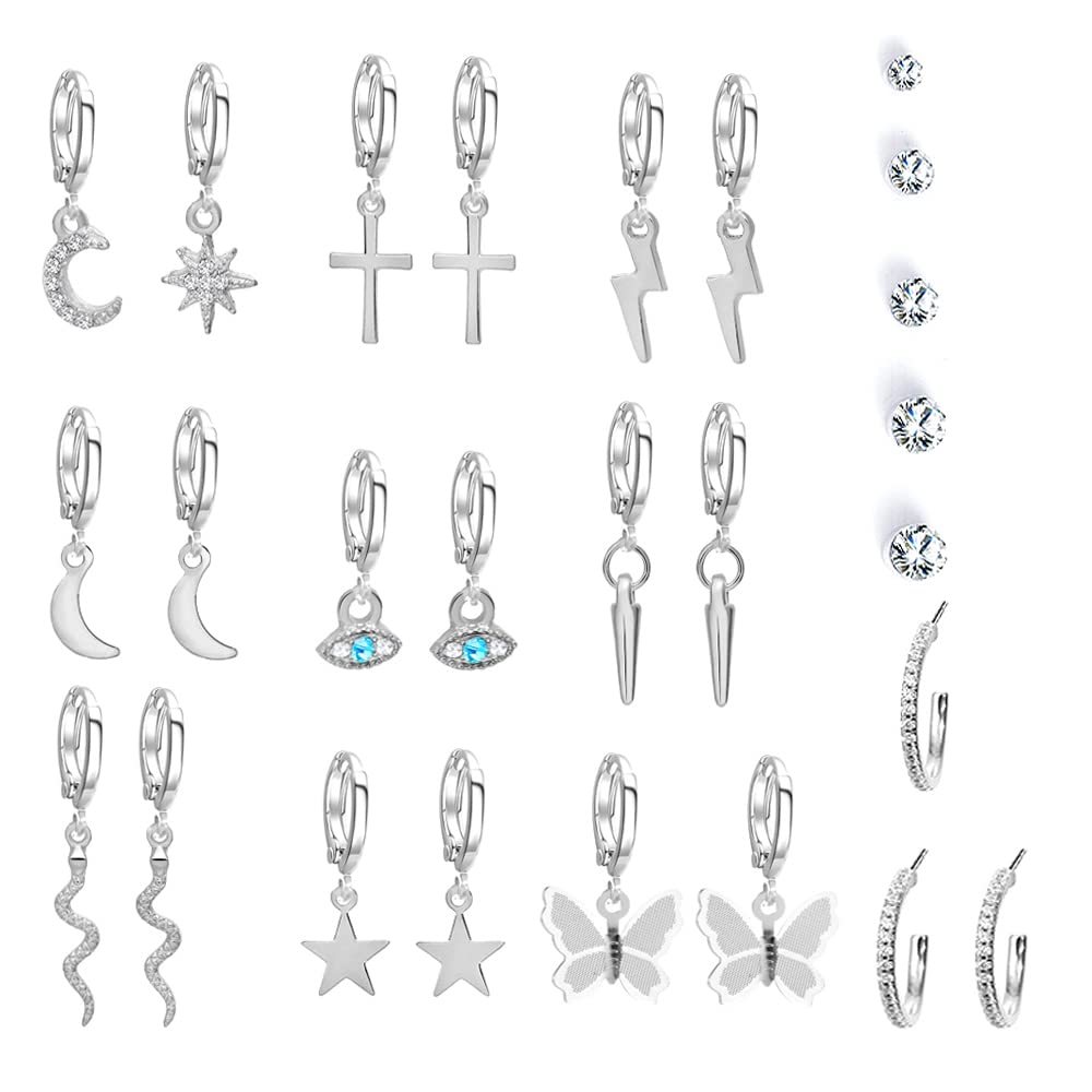10 Pairs Gold & Silver Small Hoop Earrings for Women - Butterfly, Star, Moon, Snake Huggie Dangle Earrings Set | Perfect for Everyday Wear, Parties & Gifts