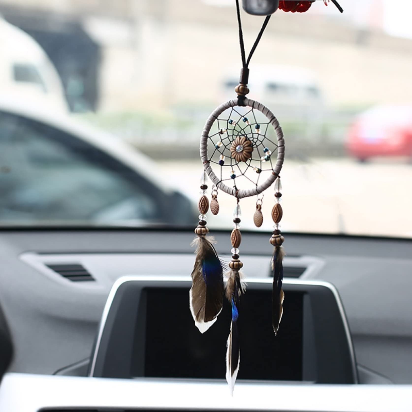 FONSMAY Handmade Dream Catcher Car Hanging Decor - Natural Feathers & Beaded Boho Chic Ornament for Bedroom, Wall, Nursery, Car Mirror (Perfect for Home Decor, Spiritual Gifts & Boho Room Aesthetics)