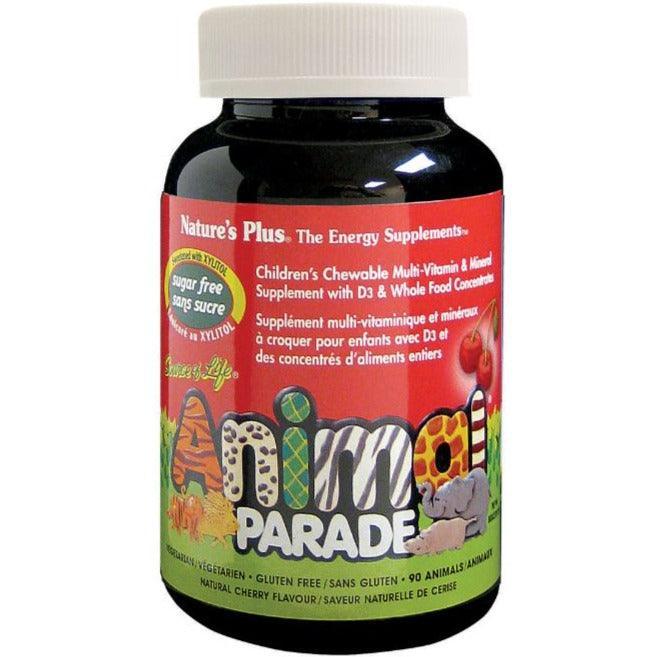 Nature's Plus Animal Parade Kids Multivitamin - Sugar Free Cherry Flavor, 90 Chewable Tablets | Immune Support & Daily Nutrition for Children