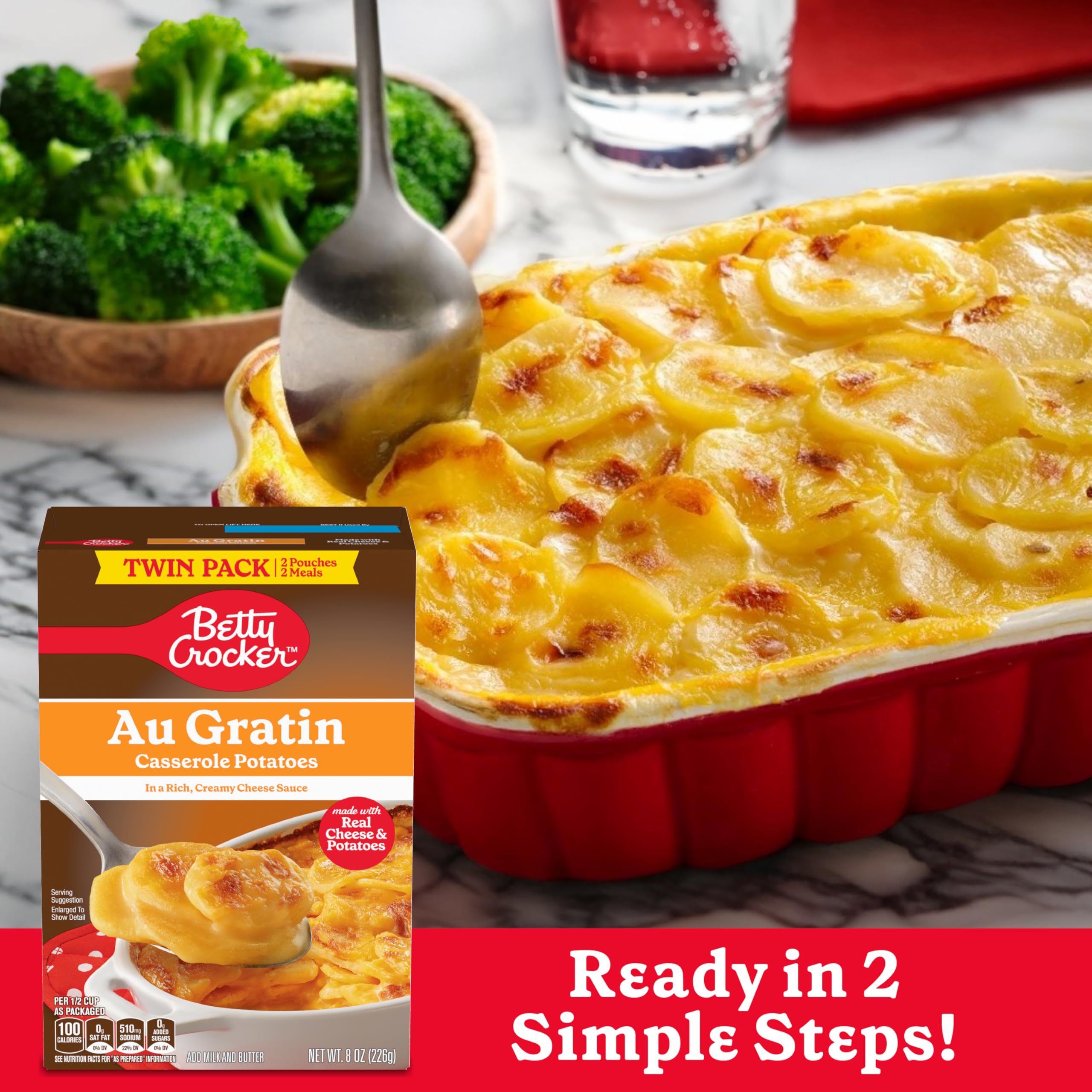 Betty Crocker Au Gratin Casserole Potatoes with Real Cheese - Twin Pack (8 oz Each) - Perfect for Family Dinners & Holiday Meals