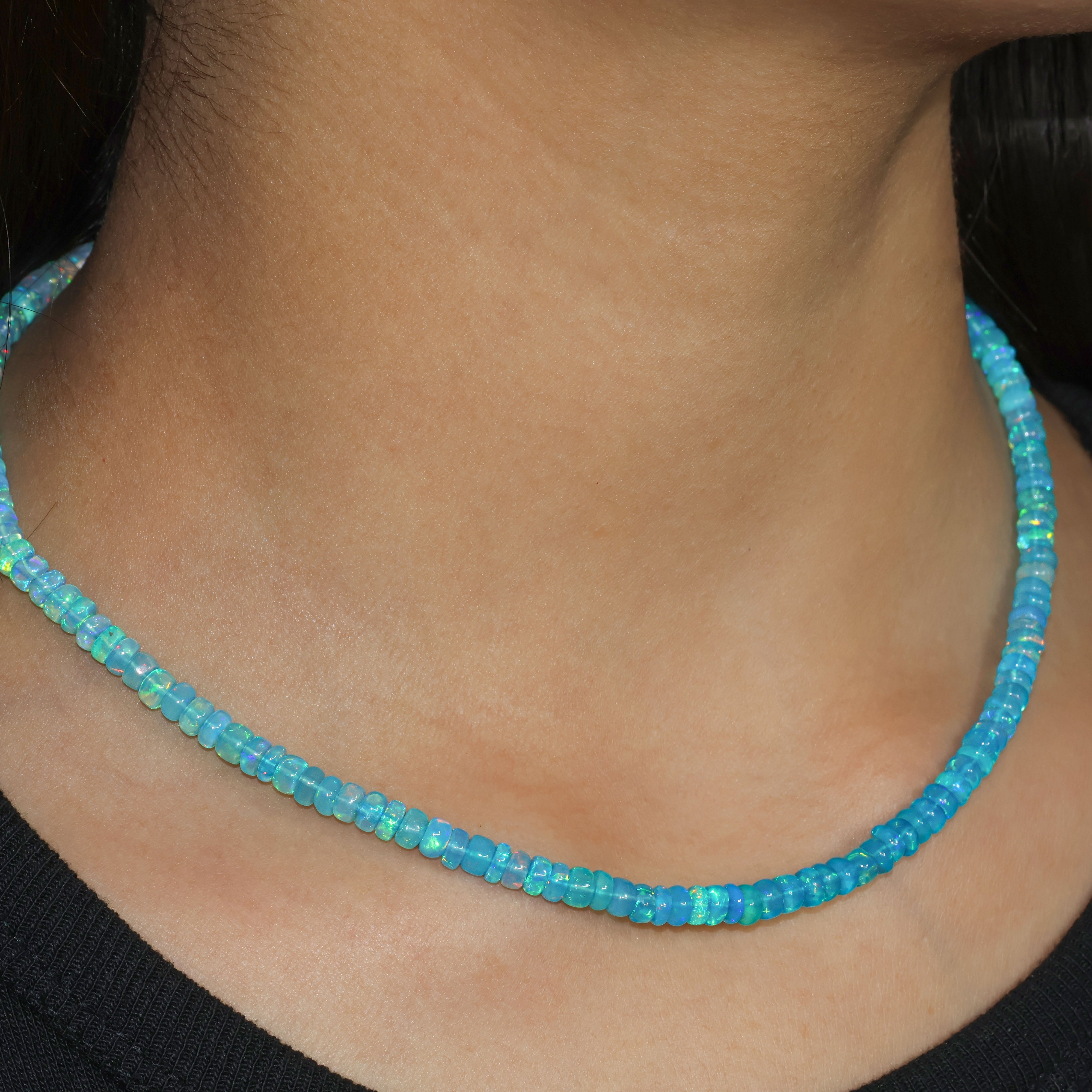 Natural Paraiba Opal Beaded Necklace for Women - Elegant Boho Jewelry for Everyday Wear, Parties & Special Occasions