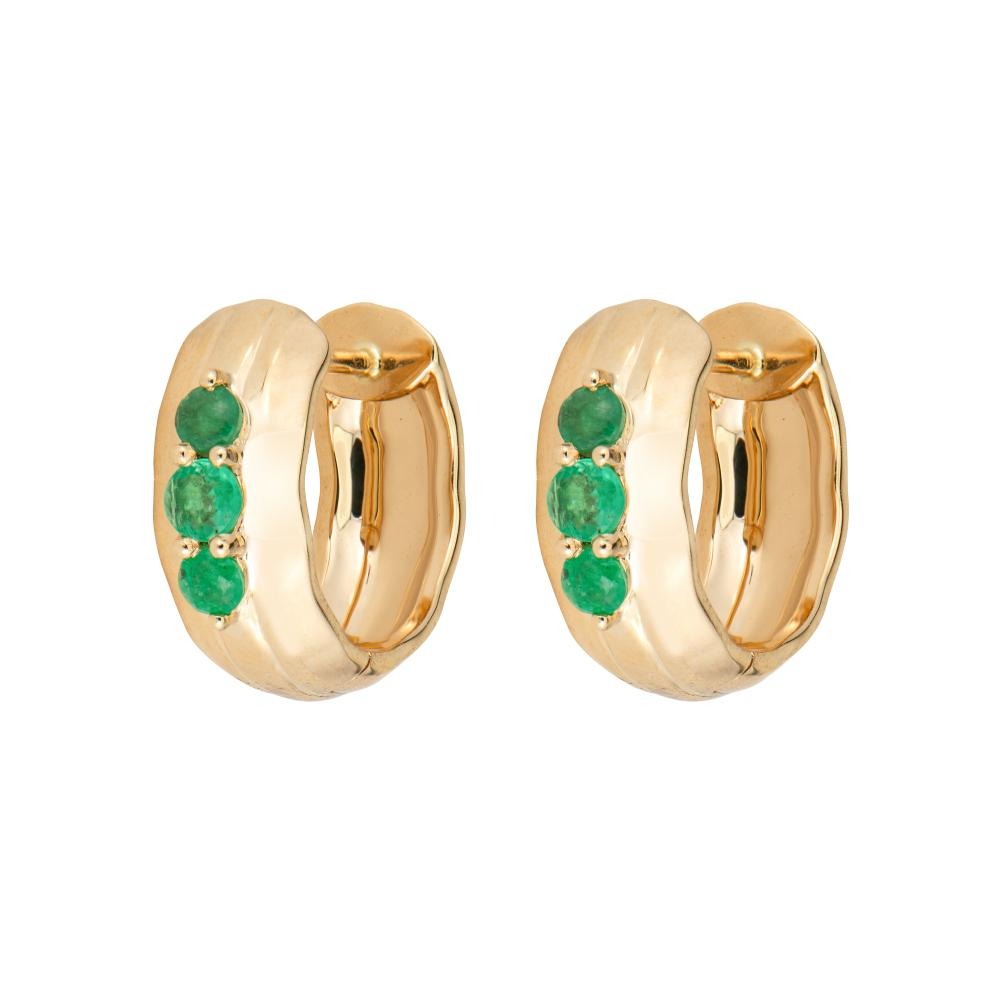 14K Gold Emerald & Diamond Hoop Earrings for Women - Elegant Dangle Earrings for Party, Wedding & Everyday Wear
