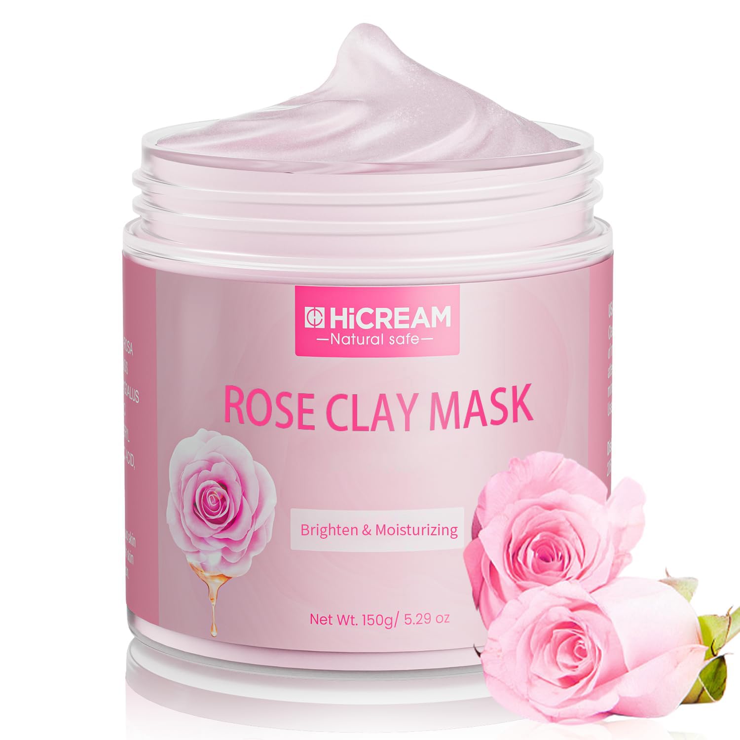 Rose Clay Facial Mask for Women & Men - Kaolin & Collagen Pink Clay Mask to Reduce Blackheads, Moisturizing & Gentle Skincare (5.29 oz) | Perfect Valentine's Gift & Daily Self-Care Treatment