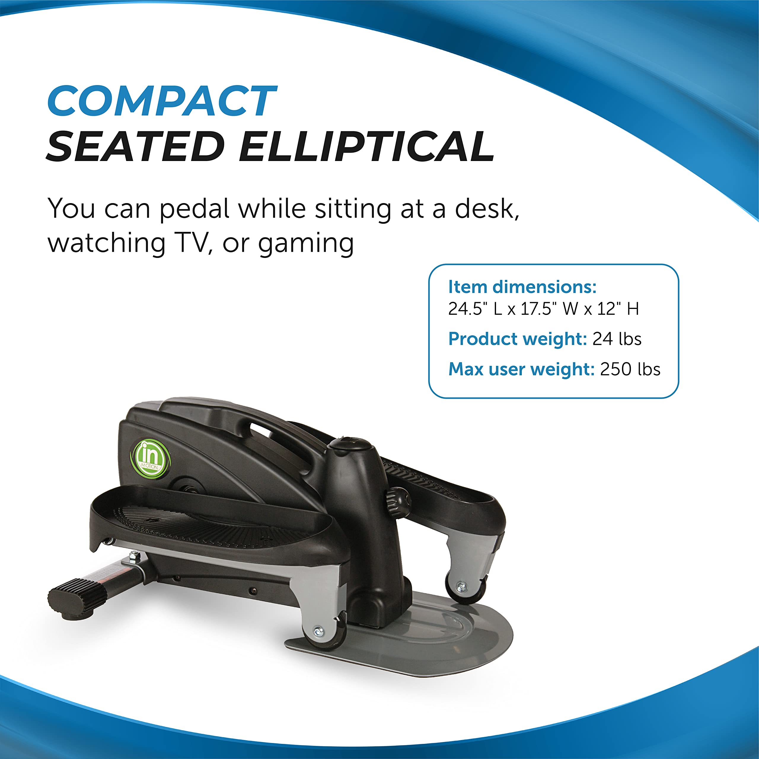 Stamina Inmotion Compact Strider Under Desk Elliptical Machine - Portable Foot Pedal Exerciser for Home & Office - Seated or Standing Workout Equipment for Legs & Cardio Training - Perfect for Small Spaces & Sedentary Lifestyles
