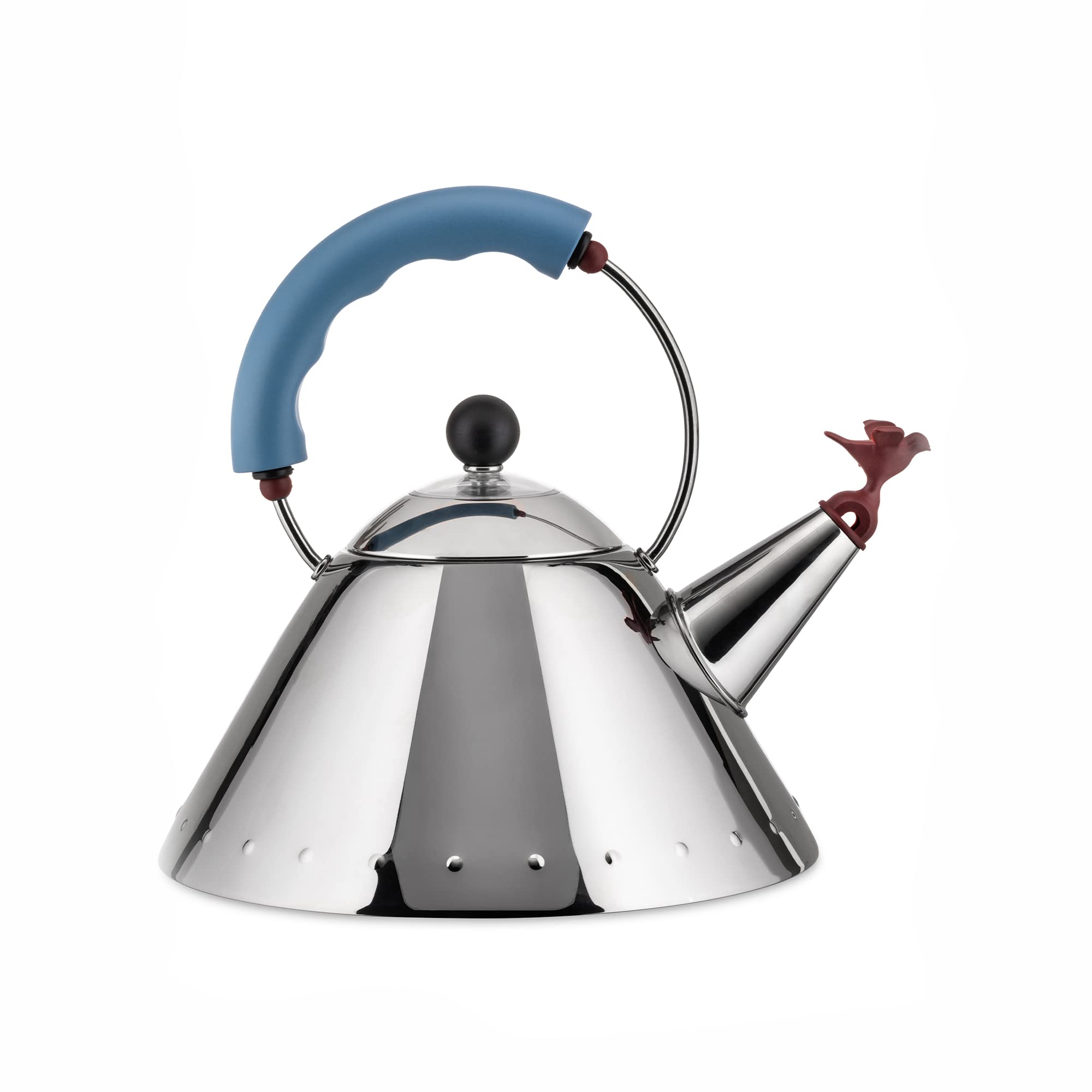 Alessi Stainless Steel Whistling Tea Kettle - 9 Inch Tall, 8.5 Inch Wide, Blue - Perfect for Stovetop & Induction Cooktops - Ideal for Tea Lovers & Kitchen Decor