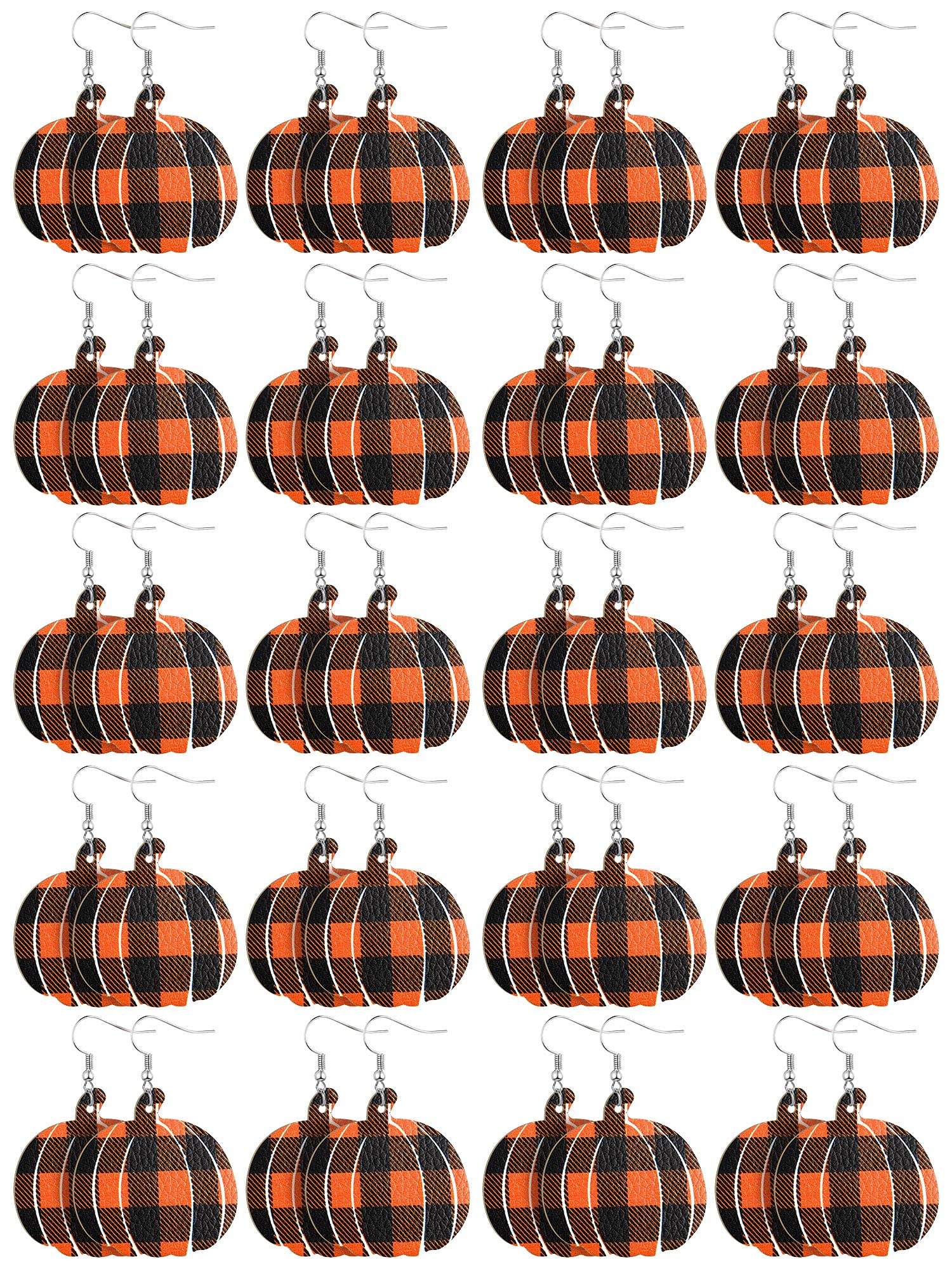 20 Pairs Thanksgiving Dangle Earrings - Pumpkin & Buffalo Plaid Drop Earrings for Women & Girls | Faux Leather Holiday Jewelry for Thanksgiving Parties & Fall Festivals