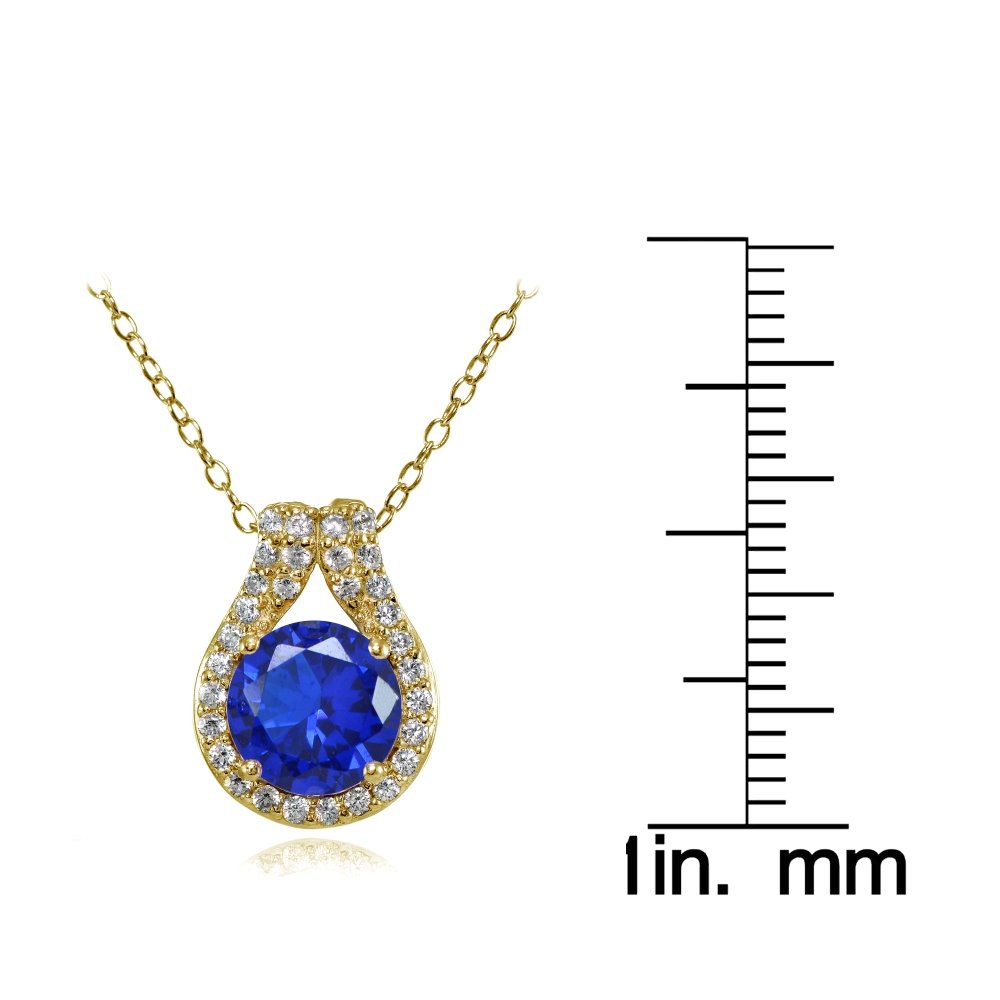 Yellow Gold Plated Sterling Silver Round Halo Necklace with CZ Accents & Simulated Gemstones | Elegant Ice Gems Jewelry for Women | Perfect for Parties, Weddings & Special Occasions