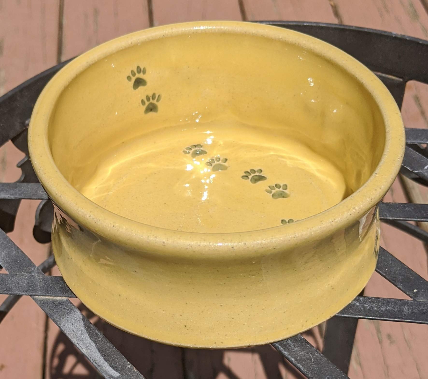 Handmade Yellow Celadon Art Glaze Pet Bowl - Ceramic Dog Dish by TC Pottery Studio - Perfect for Small & Medium Dogs - Ideal for Home, Office or Outdoor Use