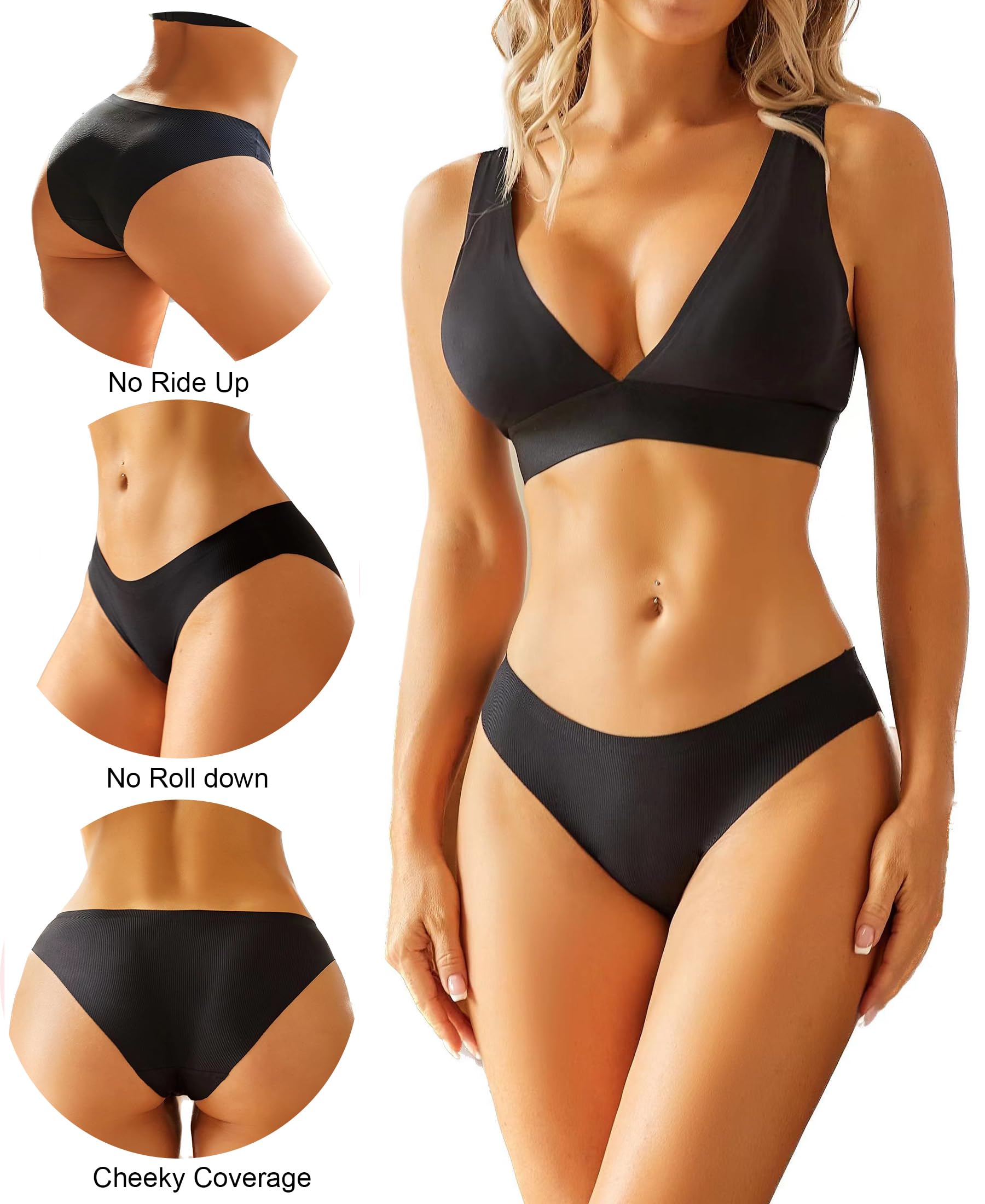 FINETOO 6 Pack Women's Seamless Bikini Panties - Low Rise Cheeky Underwear, Stretch Hipster Briefs for Ladies - Soft Comfortable Everyday Wear for Work, Yoga & Sleep
