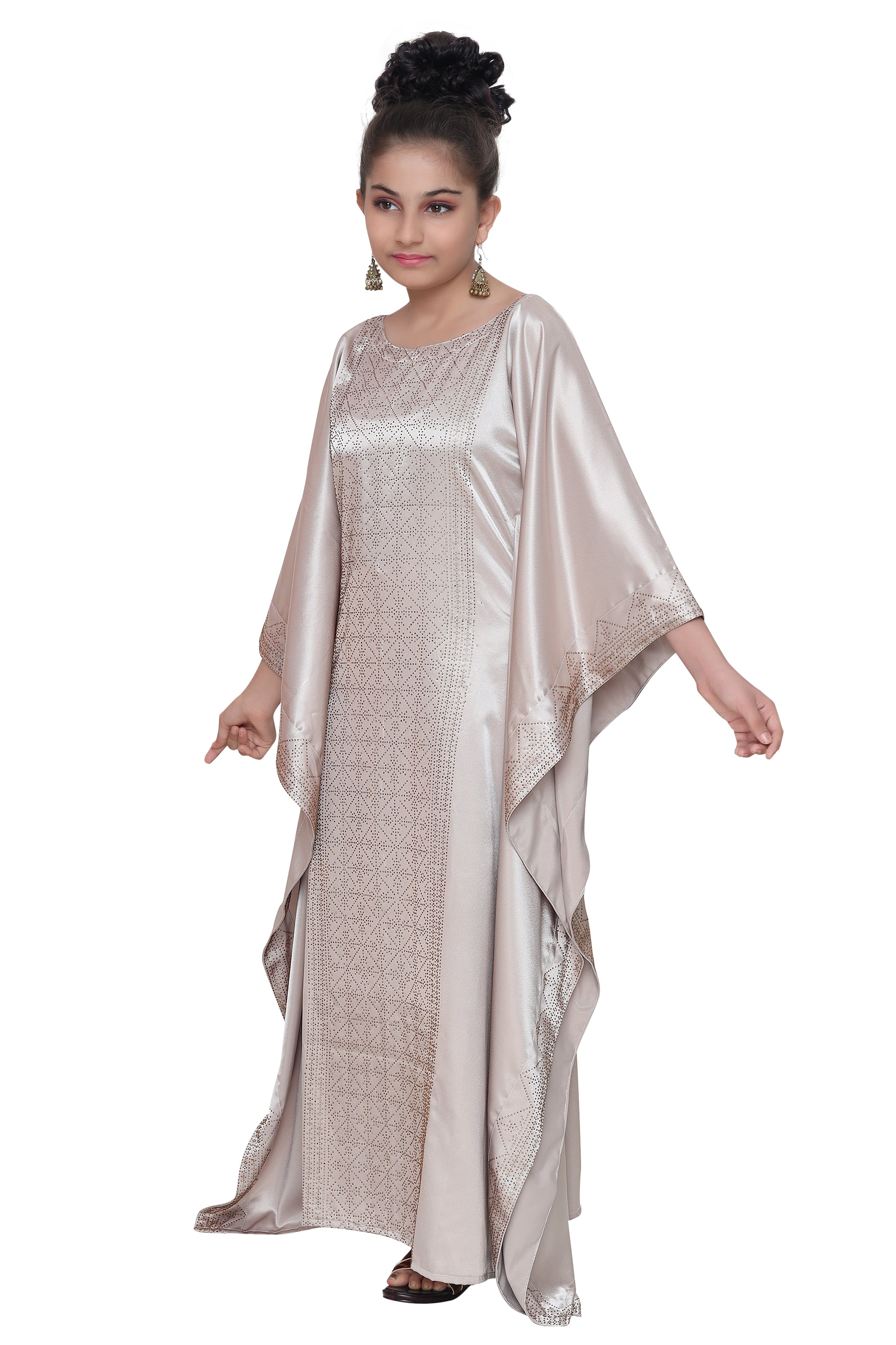 Beige Satin Maxi Dress for Girls - Elegant Formal Party Gown for Special Occasions & Photoshoots