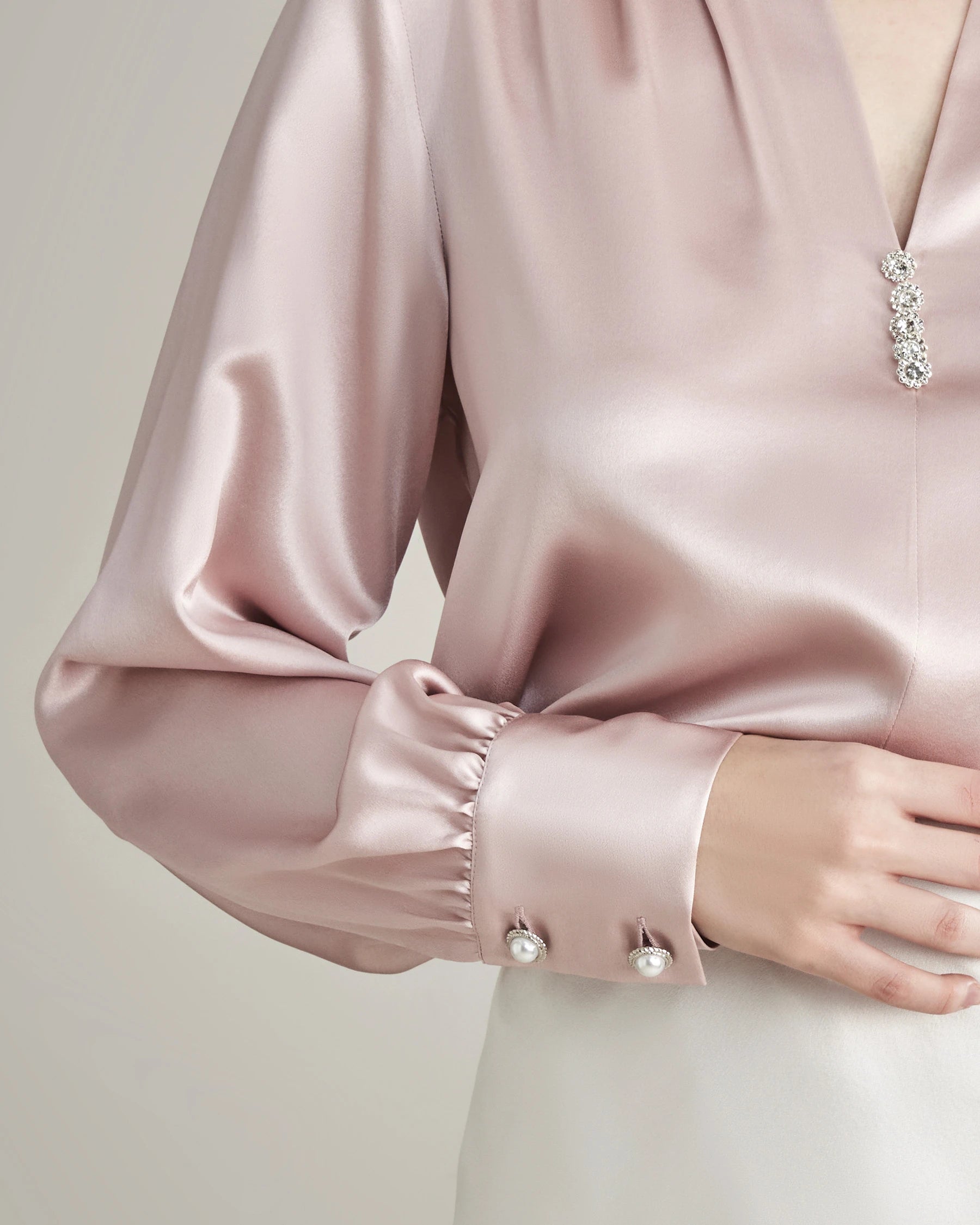 Elegant Women's Rhinestone Buttons Silk Blouse - Formal & Party Wear for Office, Dinner & Special Occasions