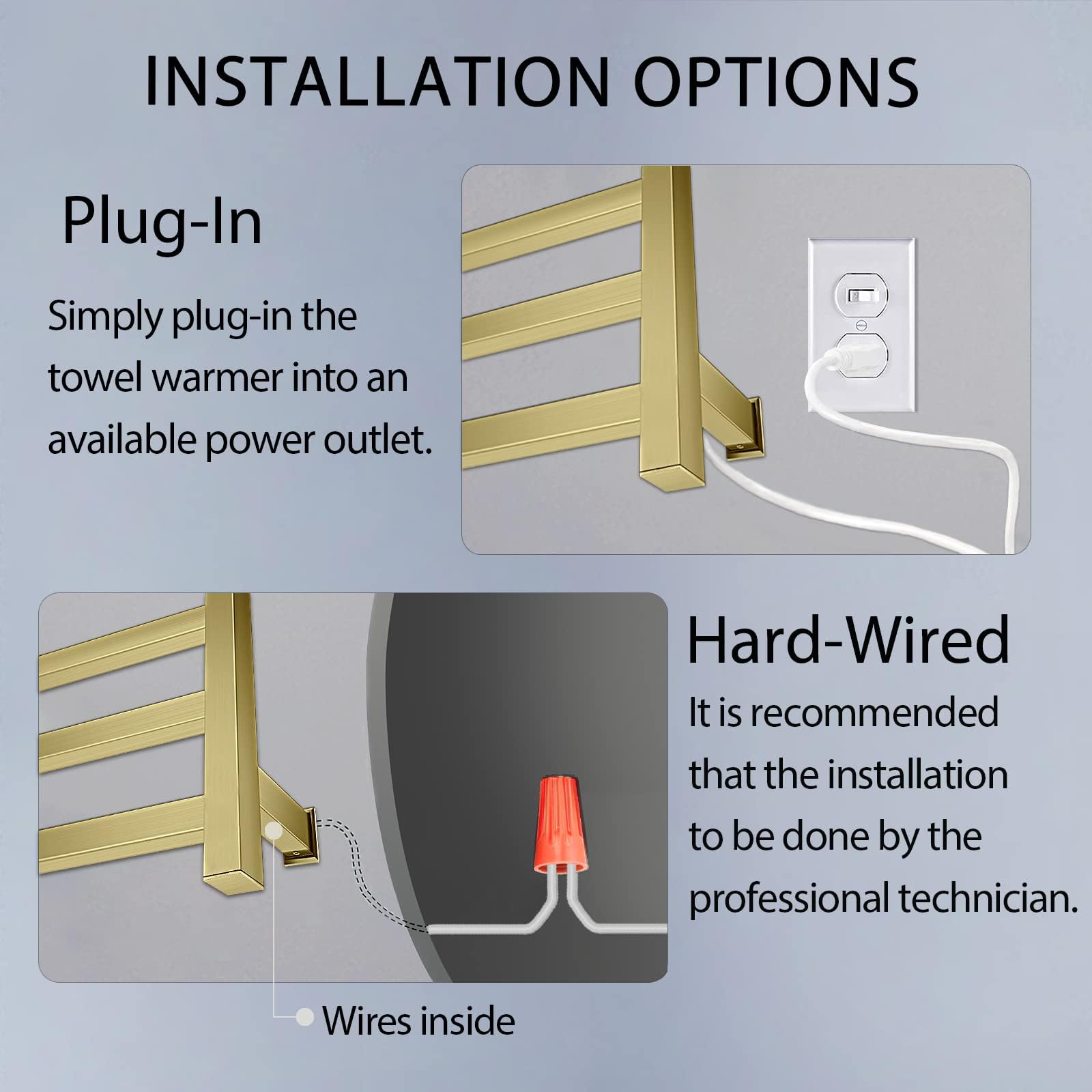 Premium Electric Towel Warmer Rack - 10-Bar Wall Mounted Heated Towel Rail with Timer & Fahrenheit Temperature Control for Bathroom - Brushed Gold Finish - Plug-in or Hardwired Installation - Perfect for Keeping Bath & Shower Towels Warm & Cozy - Ideal for Spa-Like Luxury at Home