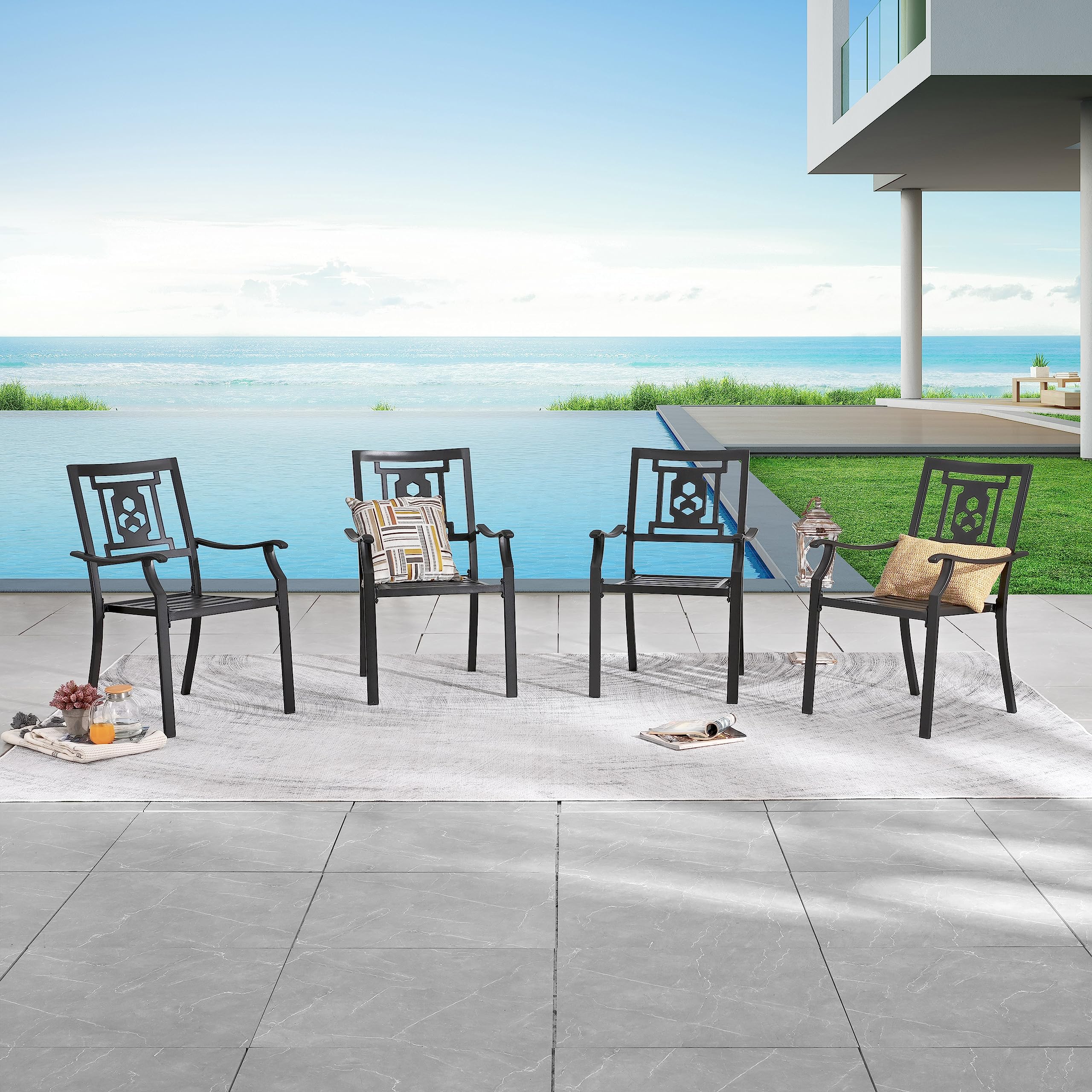 LOKATSE HOME 4-Piece Outdoor Patio Dining Chair Set - Weather-Resistant Metal Frame Armchairs for Garden, Poolside & Backyard Decor | Perfect for Al Fresco Dining & Outdoor Entertaining