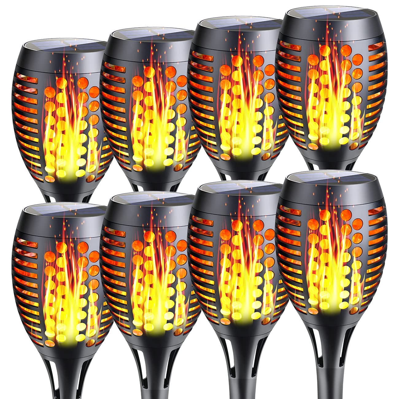 Fatpoom Solar Torch Lights Outdoor - 8 Pack Flickering Flame Solar Landscape Lighting for Garden, Patio, Driveway - Auto On/Off Dusk to Dawn - Weatherproof & Energy Saving - Perfect for Backyard, Pathway, and Poolside Decor