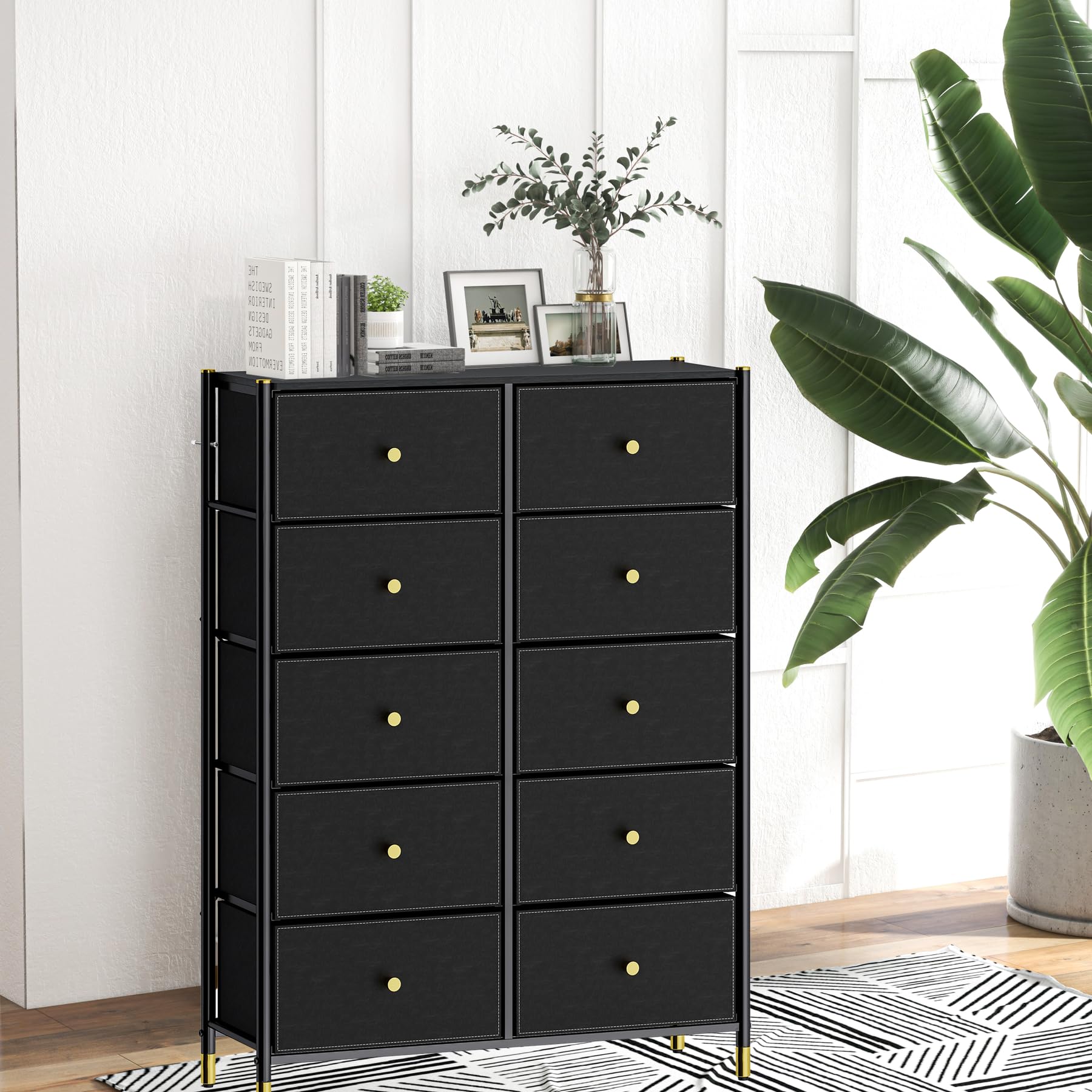 Black & Gold Dresser for Bedroom - 6 Drawer Chest of Drawers, Kids Dresser & Nursery Storage Furniture - Perfect for Baby Room, Child's Bedroom & Home Organization