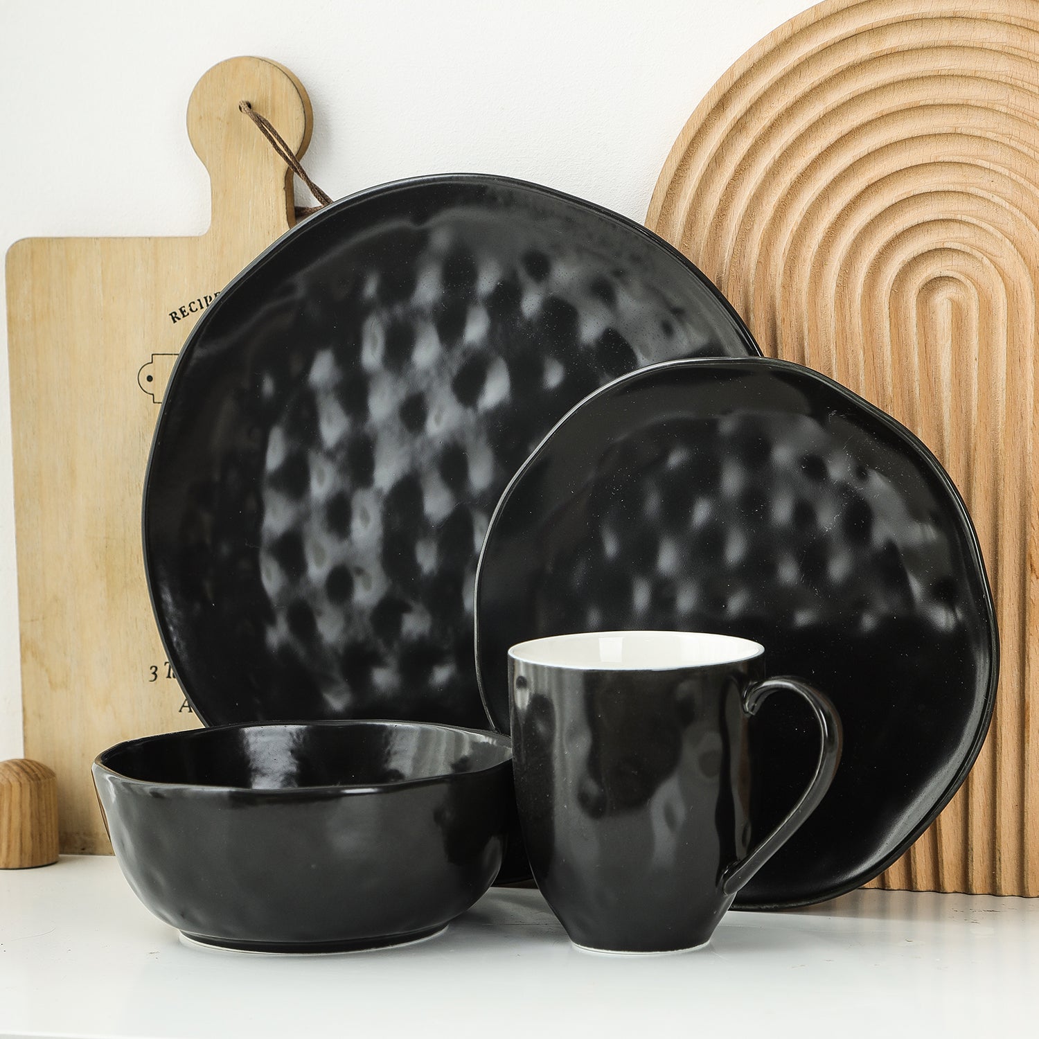 Elegant Ivy Porcelain Dinnerware Set - 16-Piece Black Fine China for Formal Dining & Special Occasions | Perfect for Weddings, Anniversaries & Holiday Entertaining