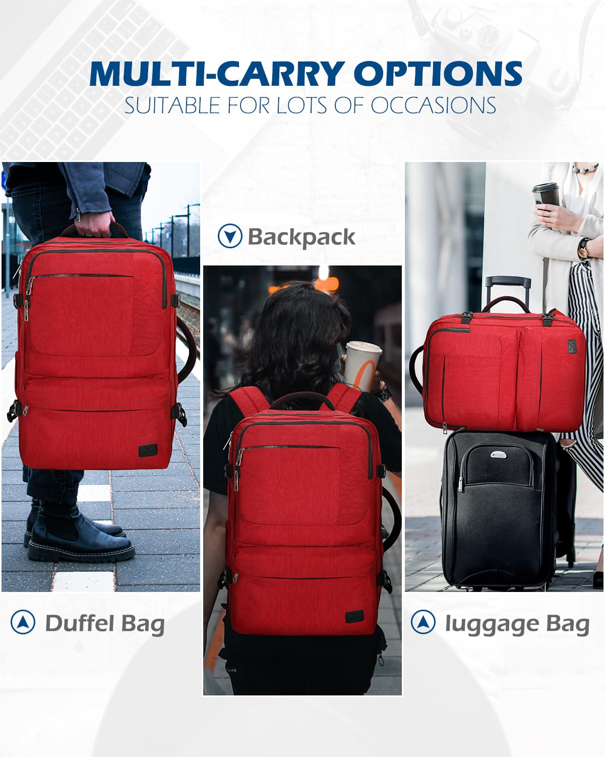Hynes Eagle 44L Airline Approved Carry On Backpack for Men & Women - Large 17 Inch Laptop Travel Backpack, Nylon Weekender Overnight Bag (Red) - Perfect for Business Trips, College, Hiking & Air Travel