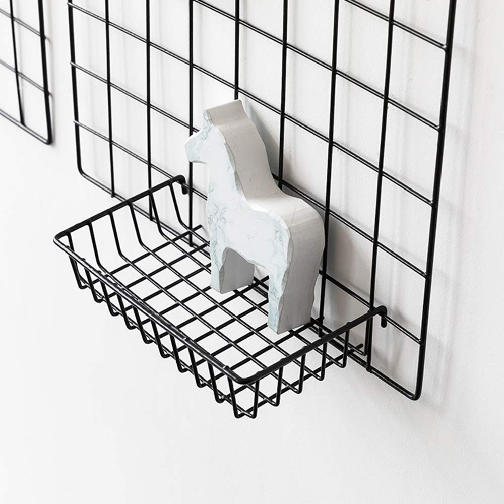 GBYAN 2 Pack Wall Grid Panels with Baskets - Photo Display & Wire Wall Organizer for Hanging Memos, Pictures, Notes | Perfect for Bedroom, Office & Dorm Organization & Decoration