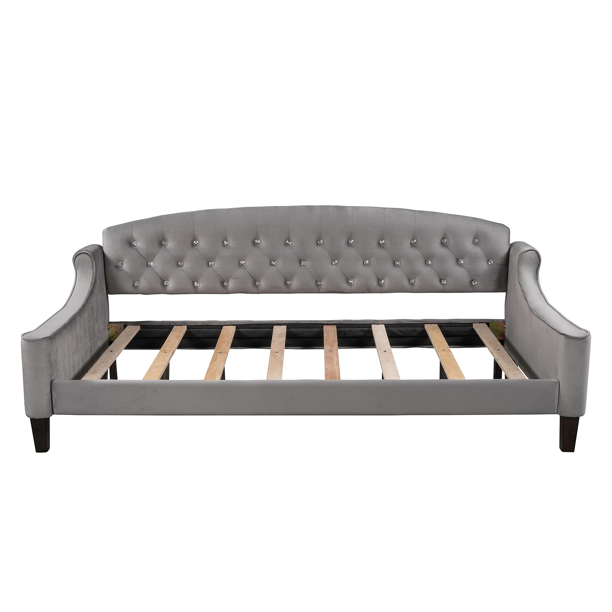 Modern Luxury Tufted Button Twin Size Daybed Sofa Bed with Solid Wood Slats Support - Multifunctional Sleeper for Living Room, Guest Room, Office & Small Spaces (Grey) | Perfect for Lounging, Napping & Extra Seating