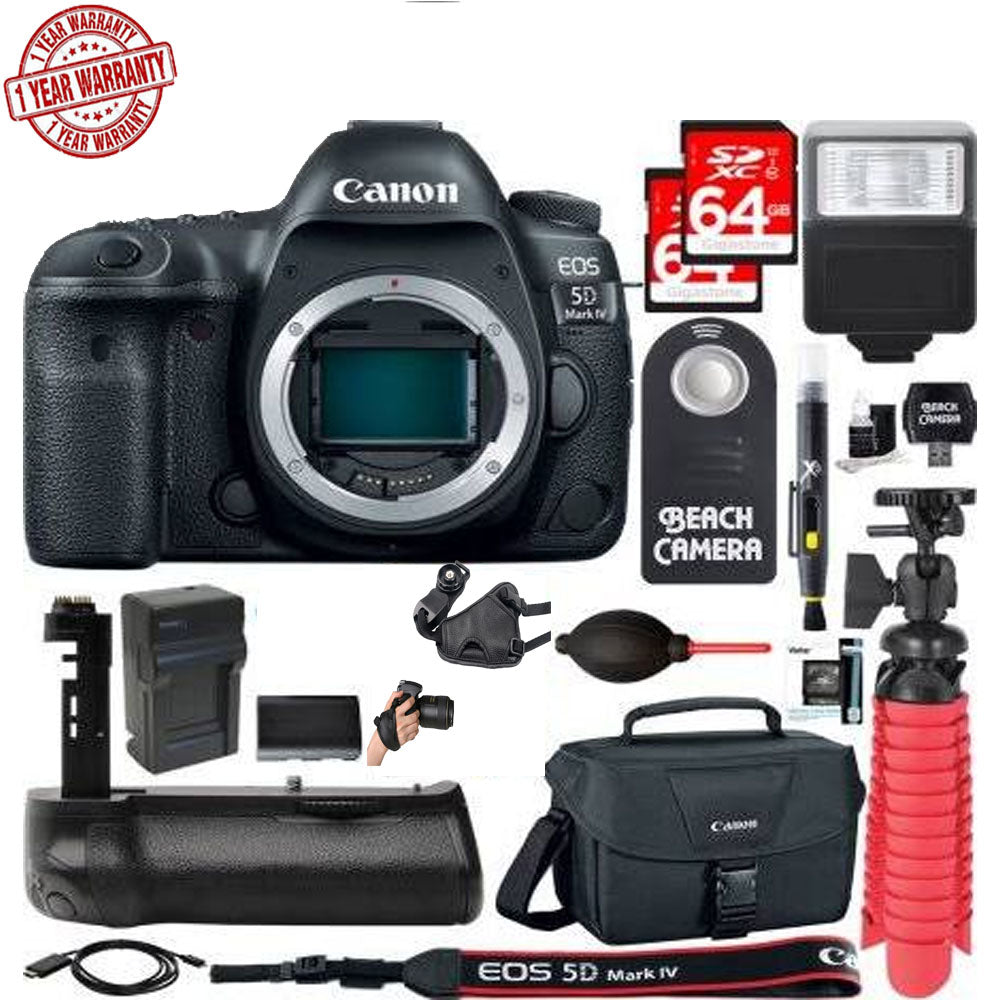 Canon EOS 5D Mark IV DSLR Camera Body with GPS, WiFi & NFC | 64GB Memory Card & Tripod Bundle - Perfect for Professional Photography, Travel & Outdoor Shooting